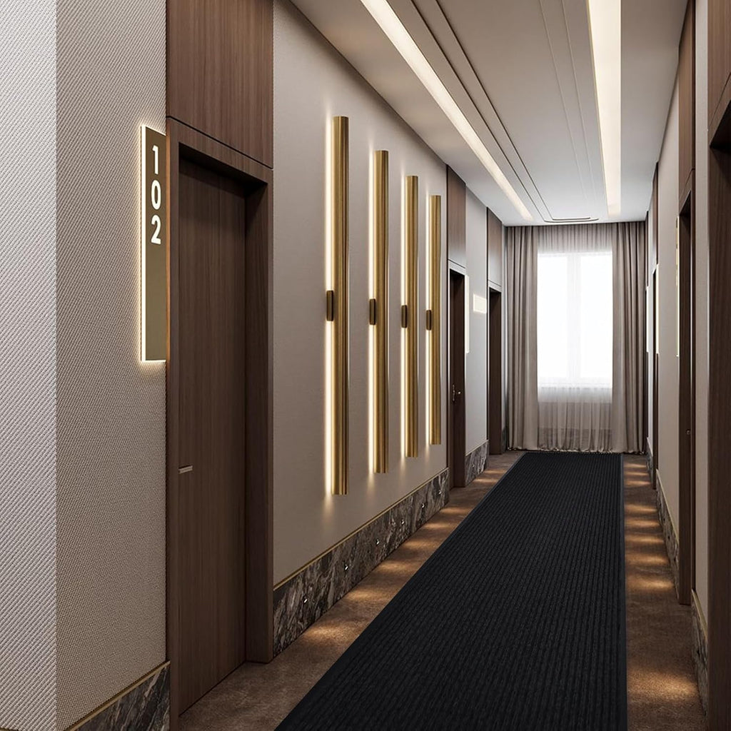 Rubber Door Mat About W3' ×L10' Heavy Duty Large Outdoor Indoor Mat Durable Entrance Doormat Waterproof Rubber Back Rugs for Home Entryway Patio Porch Office Business Areas (Jet Black)