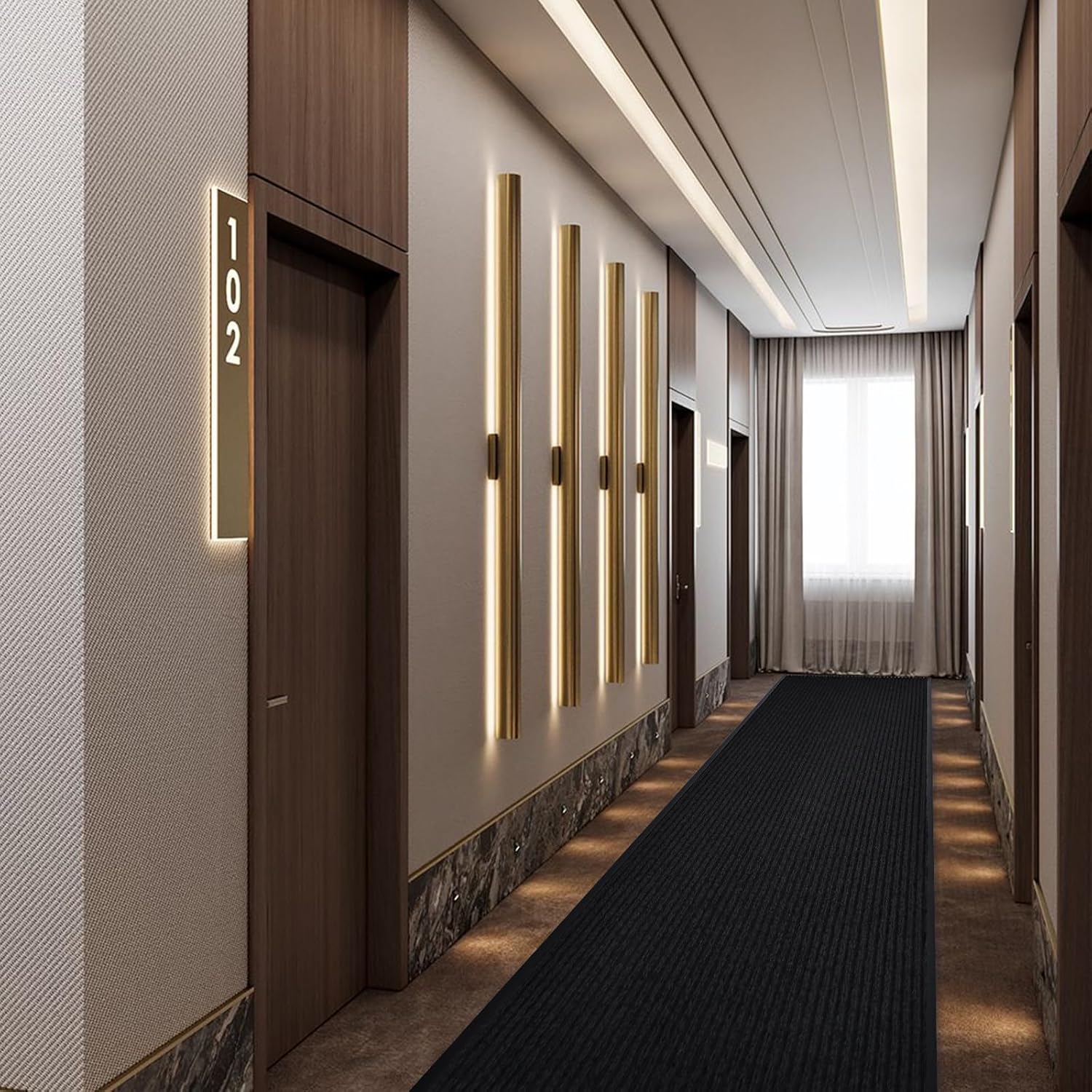 Rubber Door Mat About W3' ×L10' Heavy Duty Large Outdoor Indoor Mat Durable Entrance Doormat Waterproof Rubber Back Rugs for Home Entryway Patio Porch Office Business Areas (Jet Black)