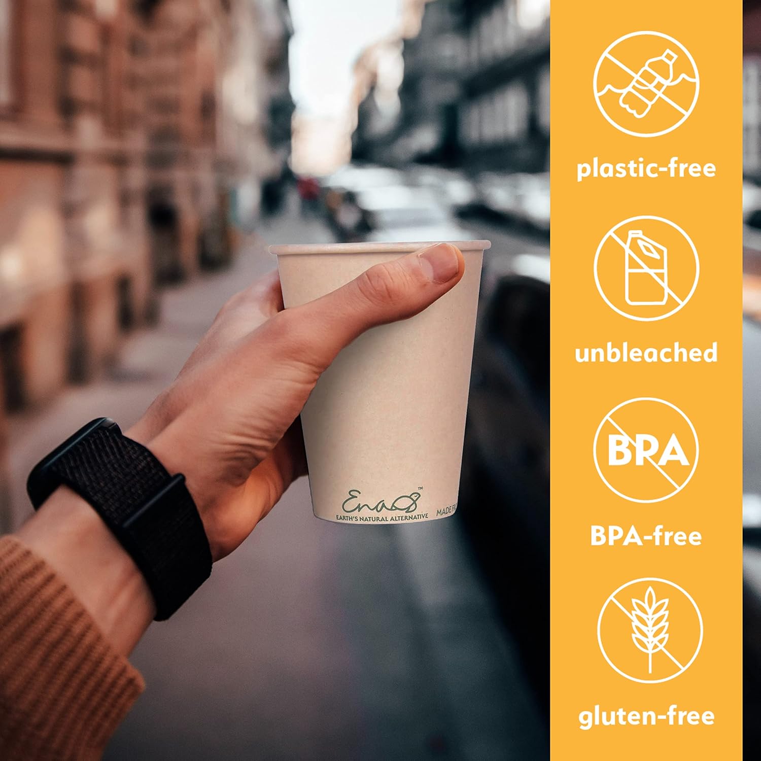 100% Compostable Disposable Coffee Cups [12oz 80 Pack] Paper Cups Made from Bamboo, Eco-Friendly, Biodegradable Premium Party Cups, Natural Unbleached by Earth's Natural Alternative