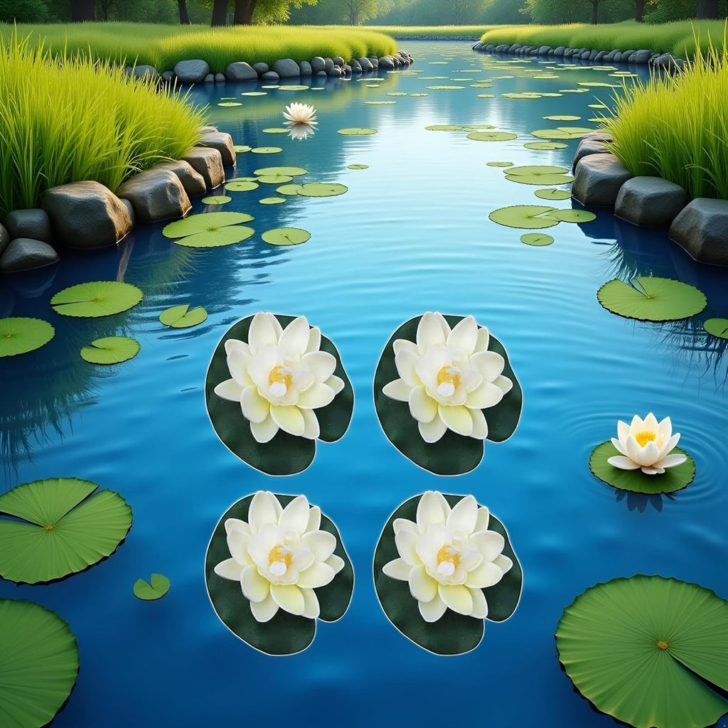 4 Pieces Artificial Floating Lotus Flowers with Lily Pads, Decorative Foam Water Plants for Pond, Pool, Garden Fish Tank Aquarium Home Garden Special Decoration Outdoor Décor,Artificial Flowers