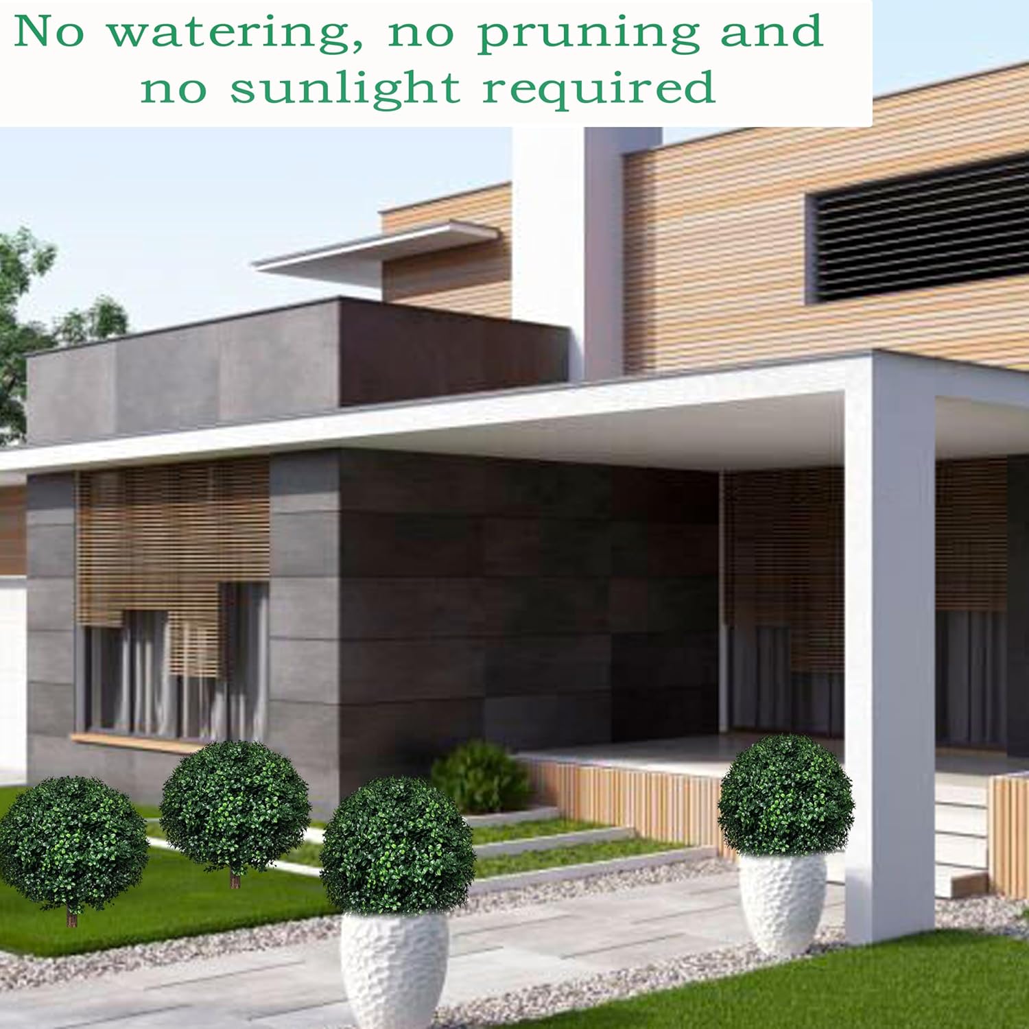 Artificial Boxwood Topiary Ball Tree Outdoor Set of 2,Artificial Boxwood Plants with Ground Spike,Faux Shrubs Fake Evergreen Tree UV Resistant,Diameter 17"