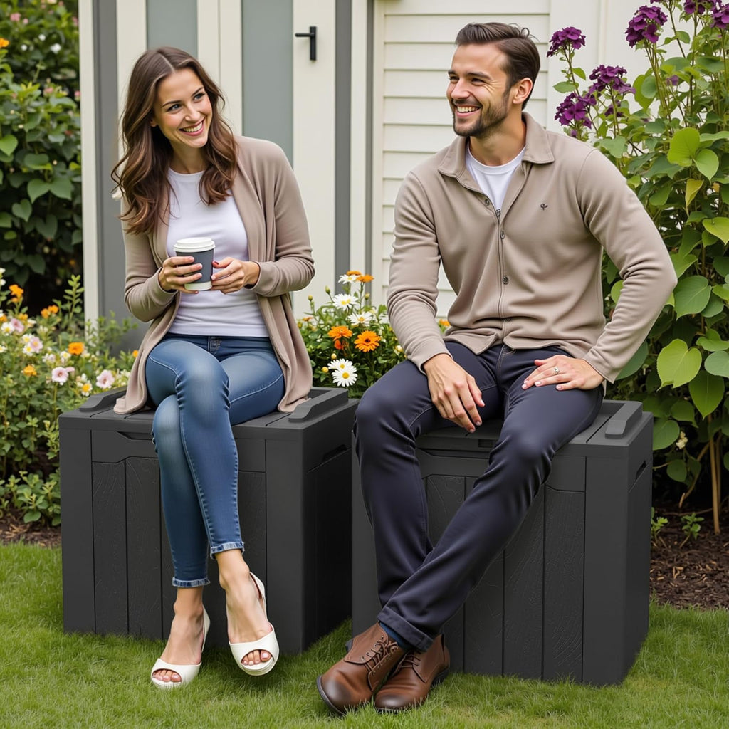 Greesum 31 Gallon Deck Box for Outside, All Weather Outdoor Storage Boxes for Patio Furniture Set, Package Delivery Box,Garden Tools, Gray(Set of 2)