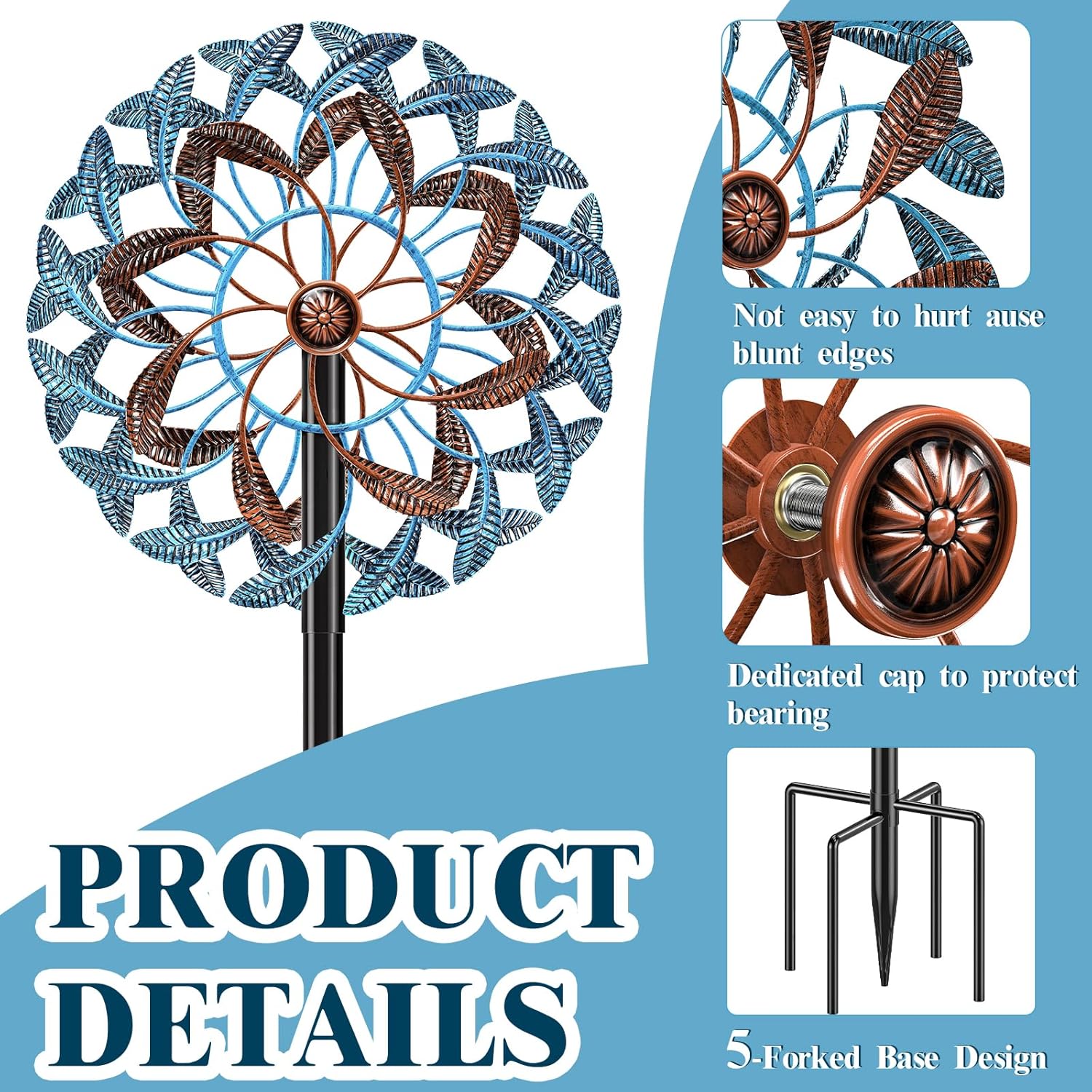 360° Wind Spinners Outdoor, Wind Sculptures Windmill with Metal Stake, Kinetic Large Metal Yard Art Decor Spinners Pinwheels for Garden Outside Patio Lawn, 63.2 * 13.2"