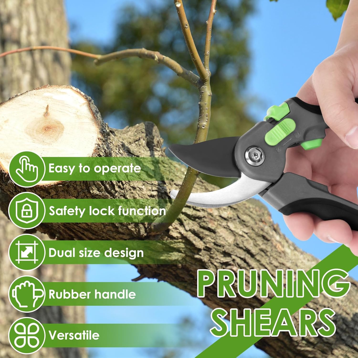 Pruning Shears for Gardening 8.6 inch Steel Garden Clippers with Safety Lock Handheld Gardening Shears Ergonomic Non Slip Plant Clippers Tools for Flowers Branches