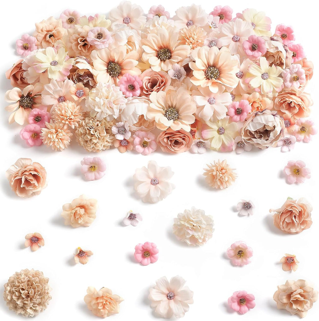 Faux Flower Heads Mini Champagne Artificial Flower Heads Fake Peony Daisy Rose Flowers Multicolor Small Silk Daisy Flower Heads for Craft Garland Wedding Party DIY Home Decoration,2-4 cm