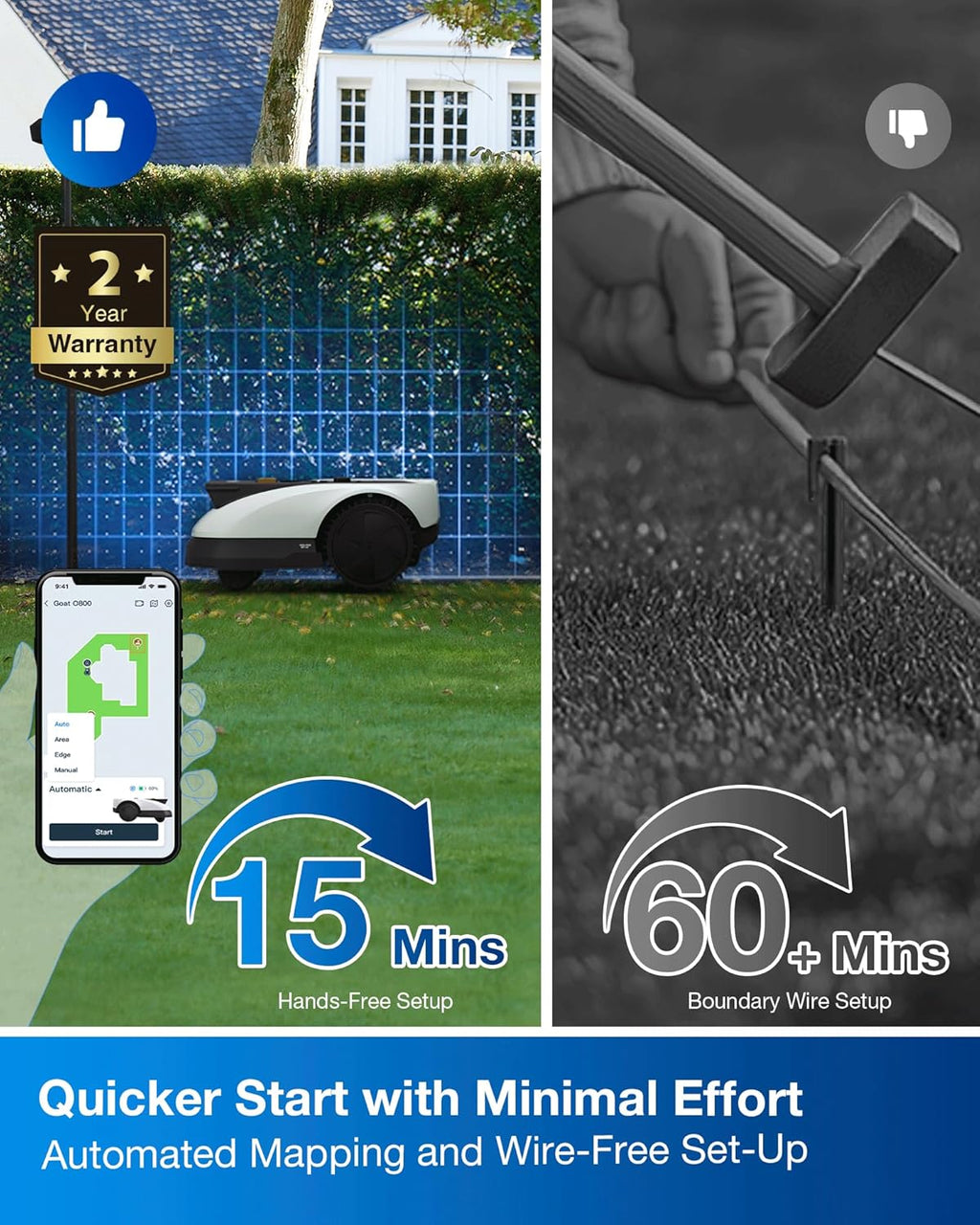 ECOVACS Goat O1000 RTK Robot Lawn Mower, Perimeter Wire Free Vision Robotic Lawnmower for 1/4 Acres Lawn, Automated Mapping, APP Control, 3D Obstacle Avoidance, Zero-Edge Cutting