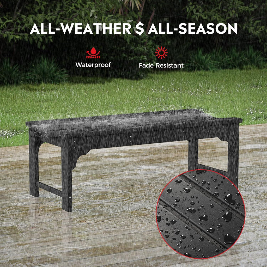 Outdoor Benches Weatherproof, All Weather Resistant Park Bench Poly Lumber Backless Garden Bench Seat for Entryway Front Porch, Black