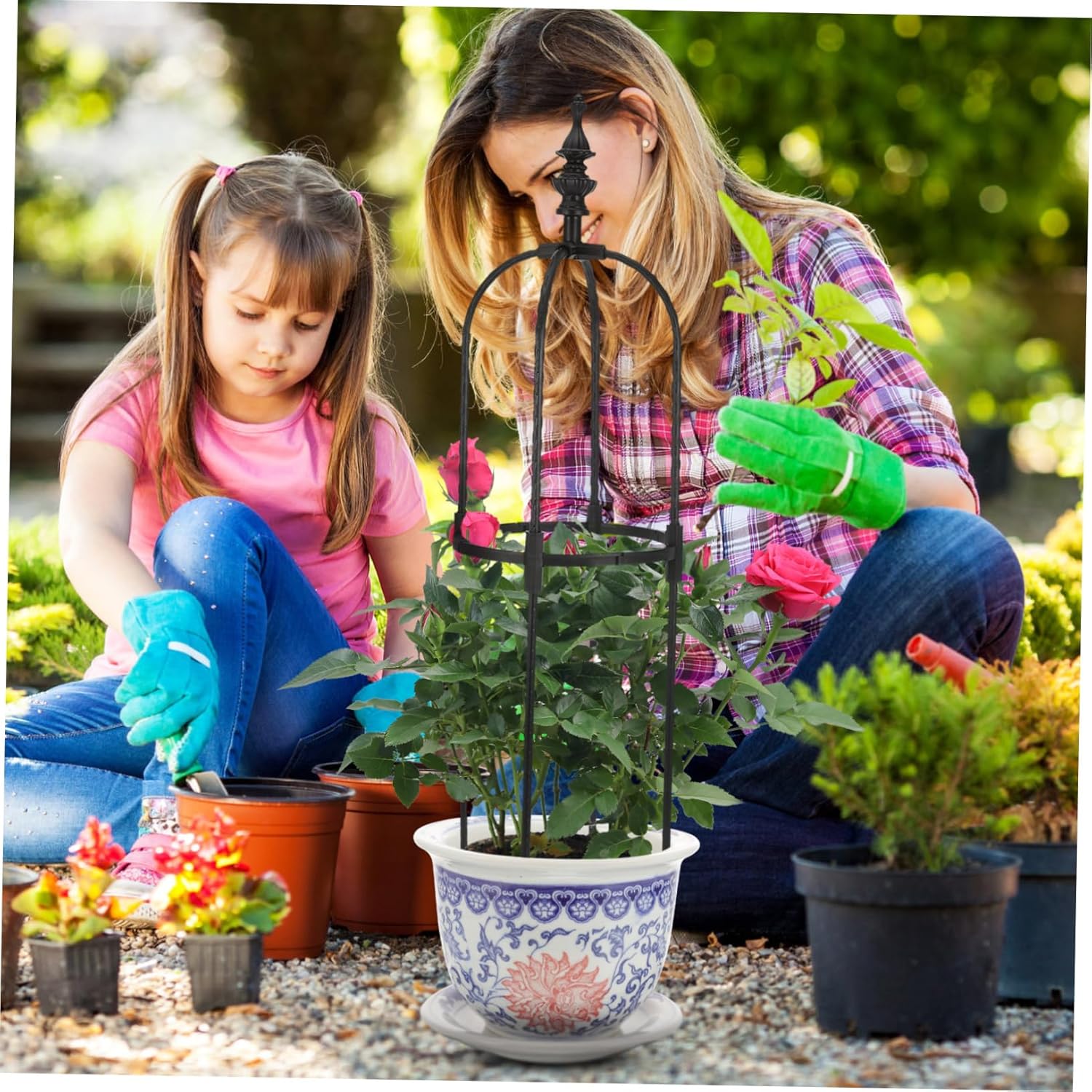 Outdoor Metal Climbing Plant Support Garden Obelisk Trellis Secure Base for Stability