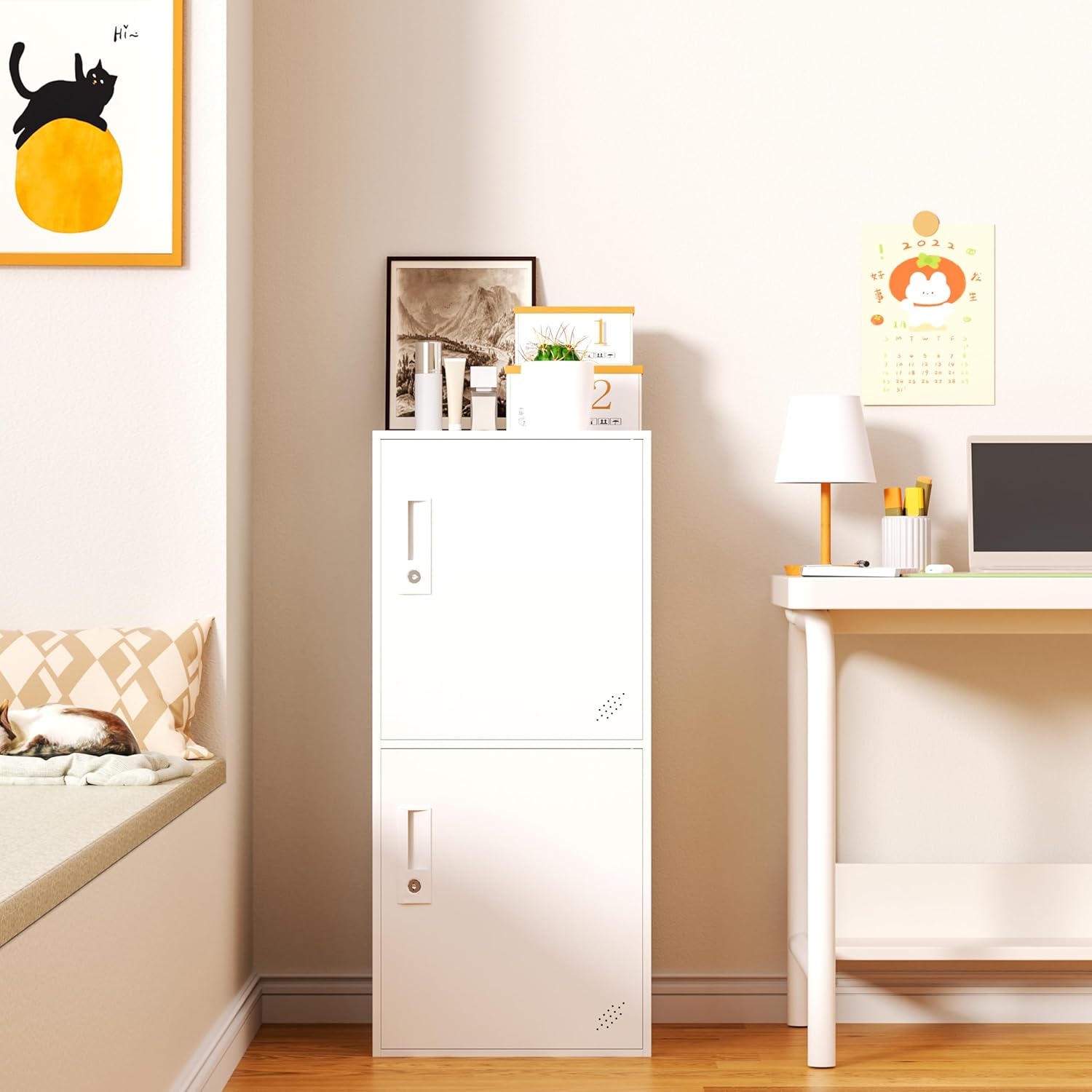 2 Door Vertical Stackable Storage Cabinet with Lock,Anti-Failing Device, Metal Lcoker,Organizer for Office, Home, Gym, School,Employee,Kids. (2D-White)