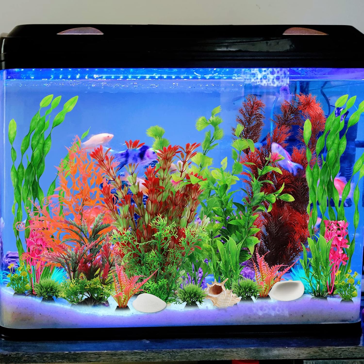 Fish Tank Accessories Aquarium Decorations Plants, 20pcs Fish Tank Decorations Plant, Fish Tank Decor, Aquarium Decor Plastic Plants, Small to Large