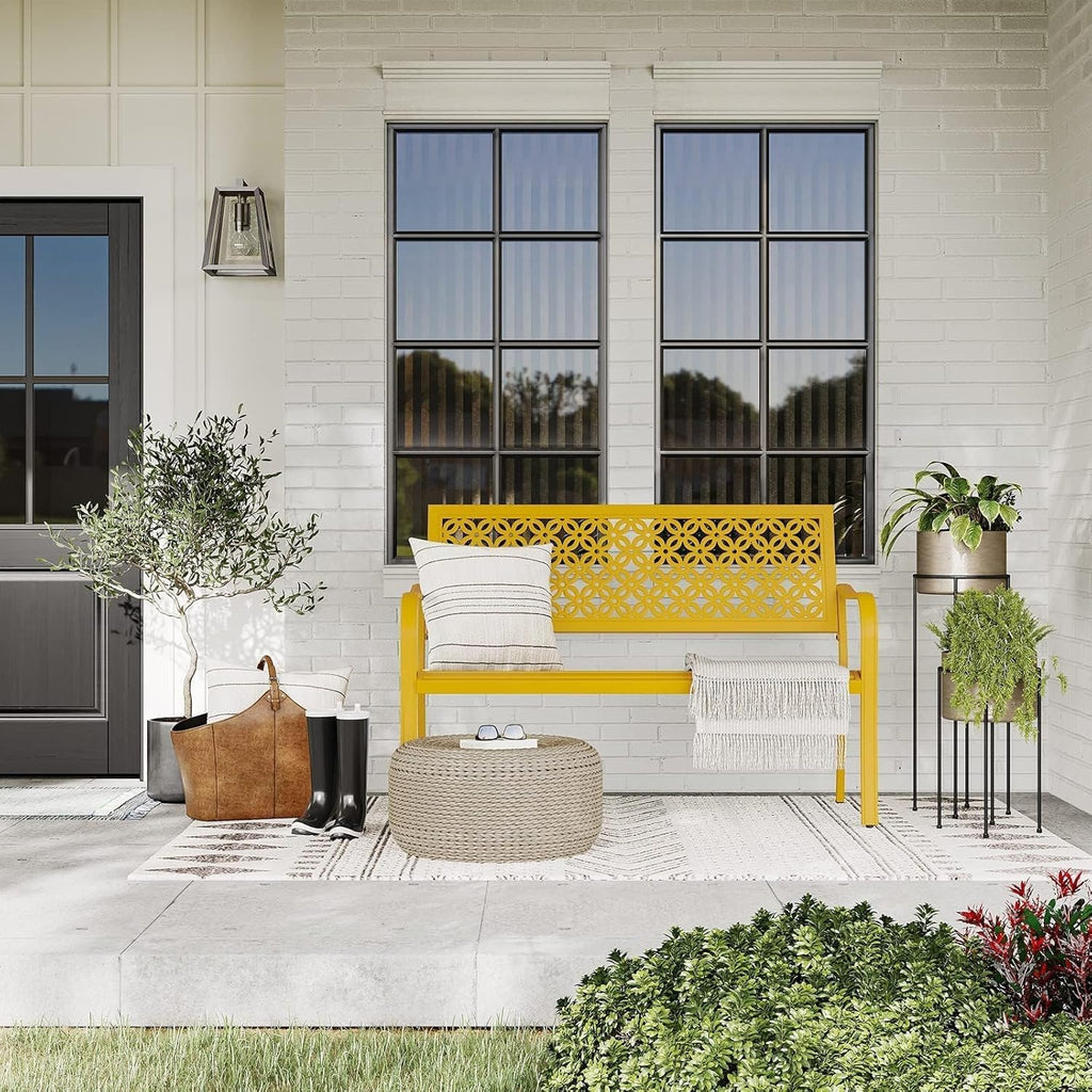 Grand patio 50" Outdoor Bench, Garden Benches with Anti-Rust Metal Powder Coated Frame, Patio Bench for Front Porch Park Outside Furniture Decor, Sunflower Yellow