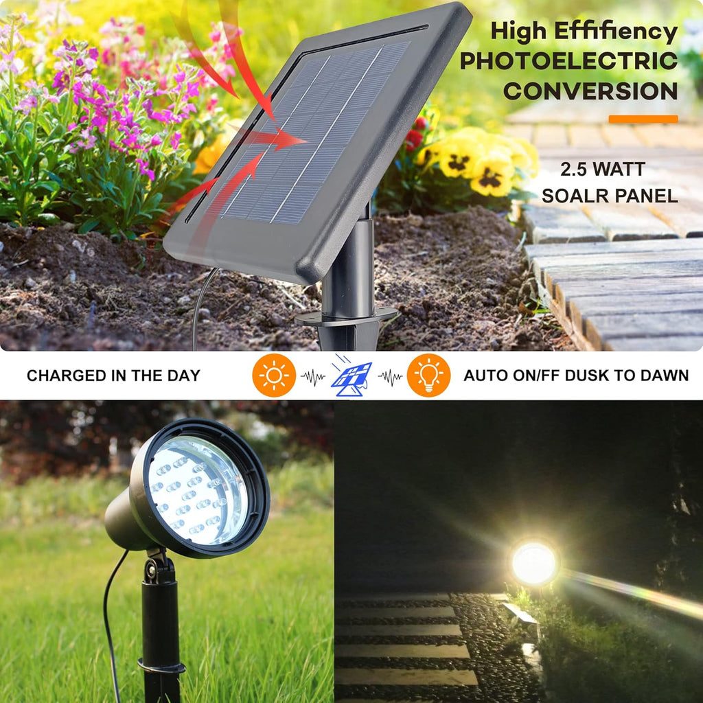 SUNLONG Solar Spotlights Outdoor Waterproof Bright Solar Wall Lights Led Security Flood Light Solar Powered for Flag Patio Front Door Driveways-Automatically Activates at Dusk to Dawn (Warm White)