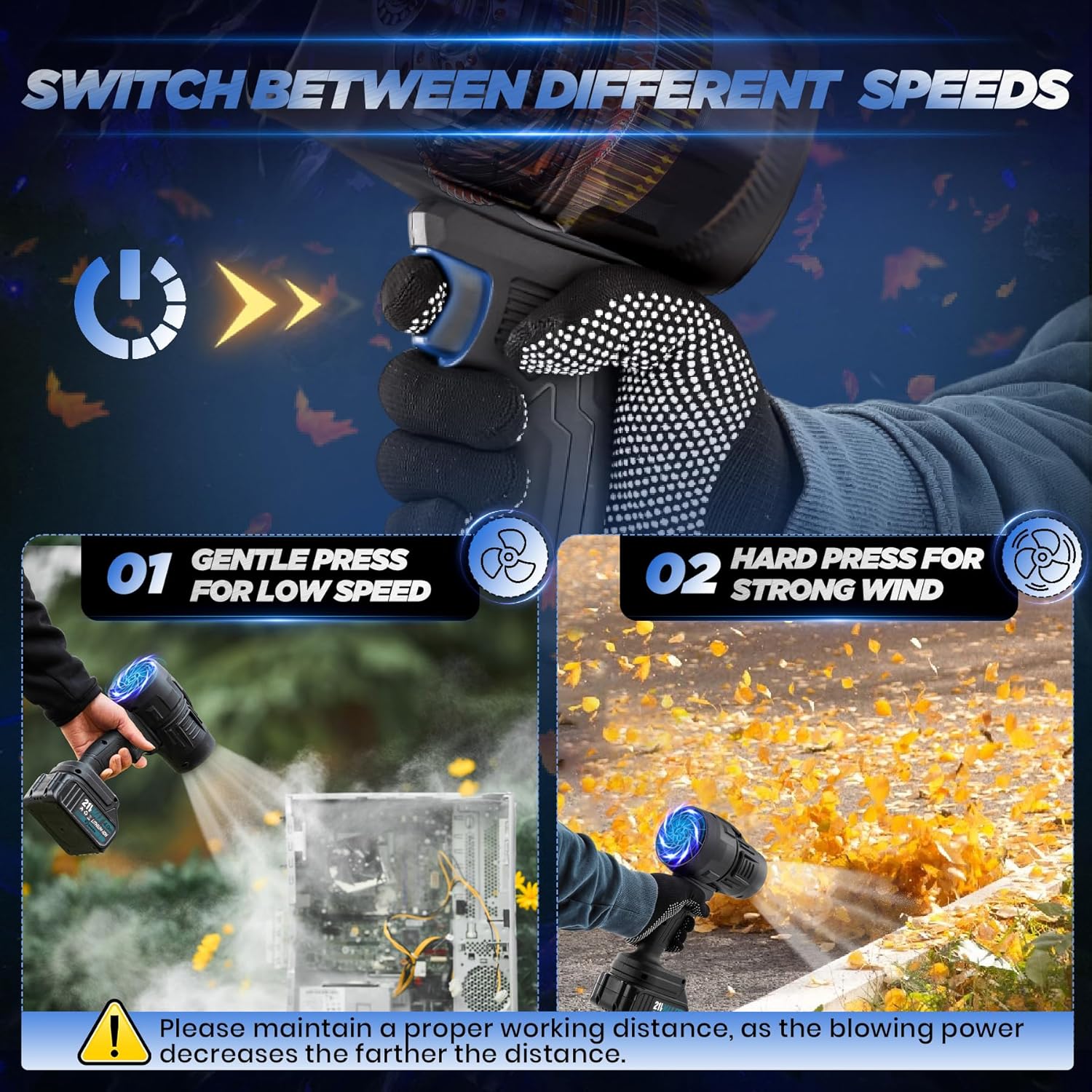 Saker Cordless Leaf Blower Portable Dust Cleaner Handheld Lightweight Blowers 180000 RPM with Adjustable Speed for Patio Cleaning, Drying,Camping Gift 2 Batteries BF170 Black