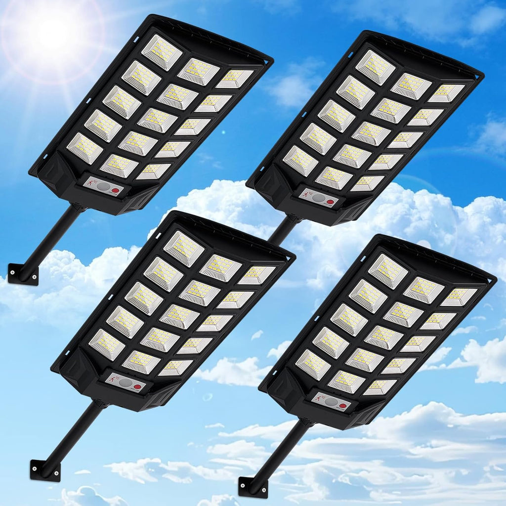 Solar Lights Outdoor,IP66 Waterproof Solar Street Lights with Motion Sensor & Remote,6500K Dusk to Dawn Flood Light for Parking Lot/Yard/Garden (4 Pack)