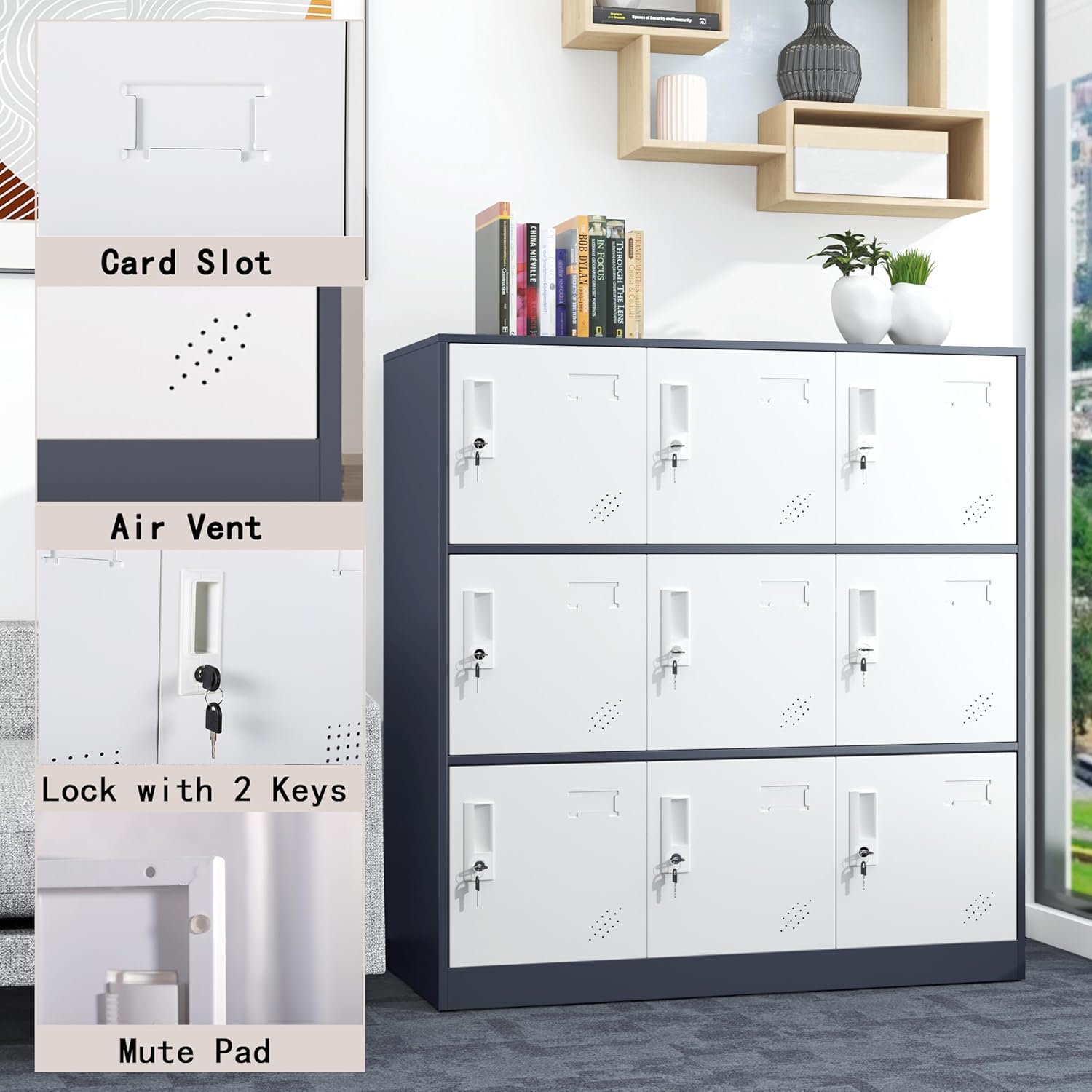 9 Door Metal Storage Locker for Employee,School,Office,Gym,Garage,Locker Cabinet with Lock and Card Slot (9 Door, Grey)