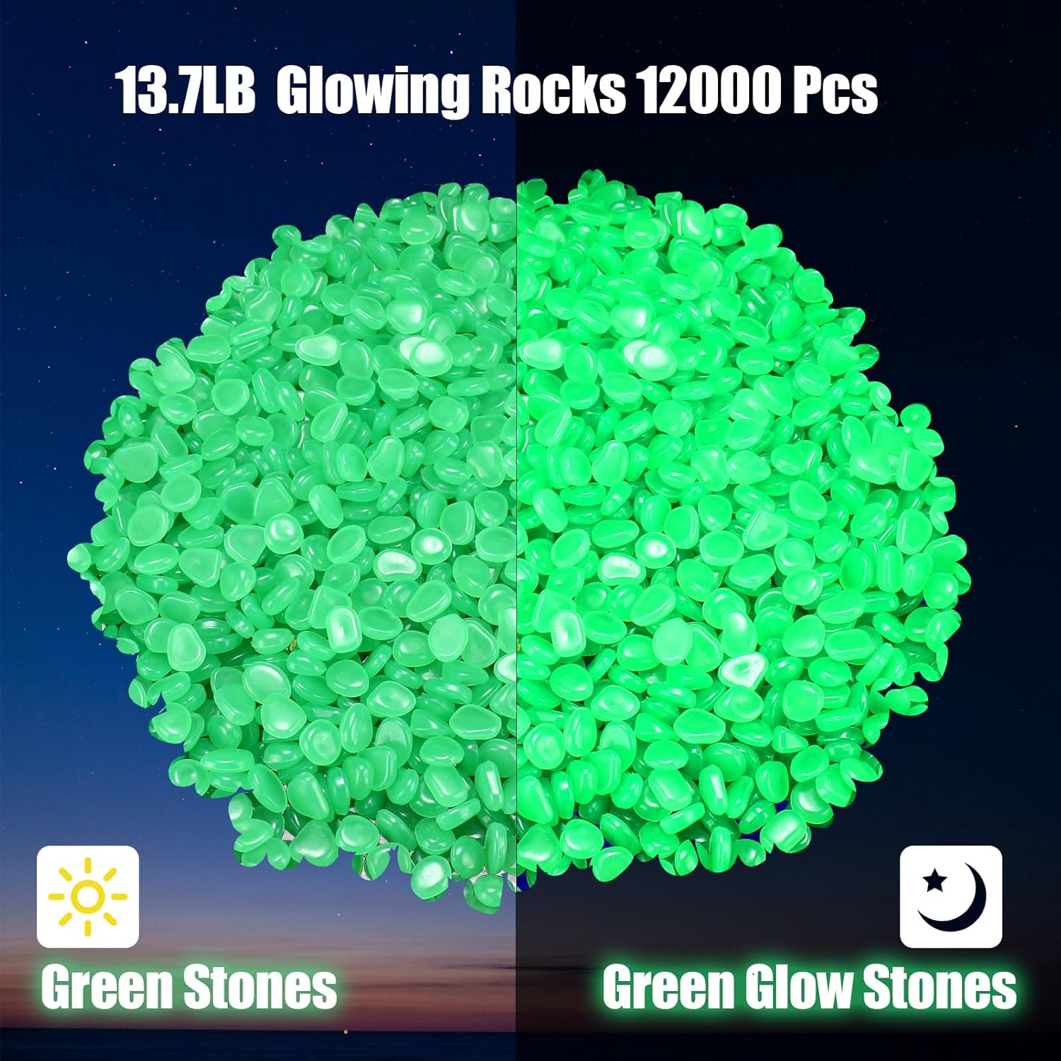 Sasylvia 12000 Pcs Glow in The Dark Rocks Glow in The Dark Stones Glowing Rocks for Garden Outdoor Glowing Fish Tank Pebbles Luminous Stone for Outdoor Yard Patio Aquarium Landscaping (Green)