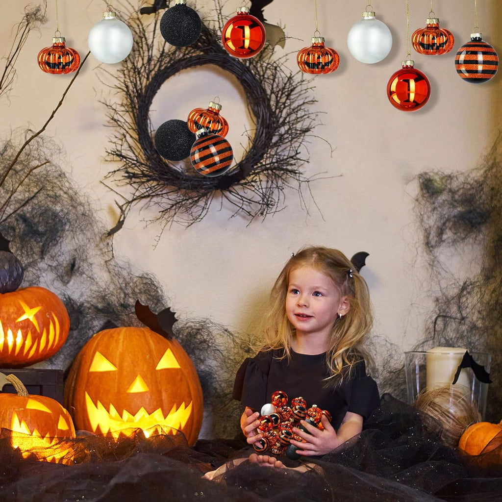 Halloween Tree Ornament Decorations Indoor, 12-Pack Pumpkin Decorative Hanging Ball Ornaments Set for Halloween Christmas Tree, Cute Holiday Party Indoor Home Decor