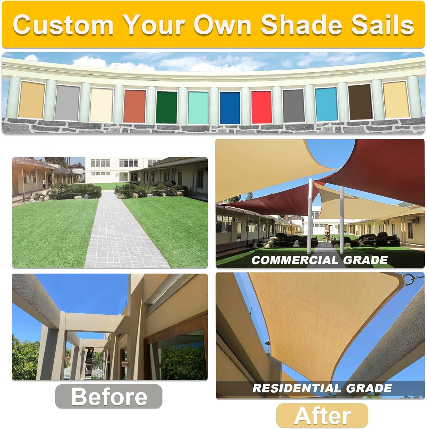 KANAGAWA Sun Shade Sail 16'x20' Sand Rectangle UV Block Canopy Awning Shelter Fabric Cloth Screen for Outdoor Patio Garden Backyard