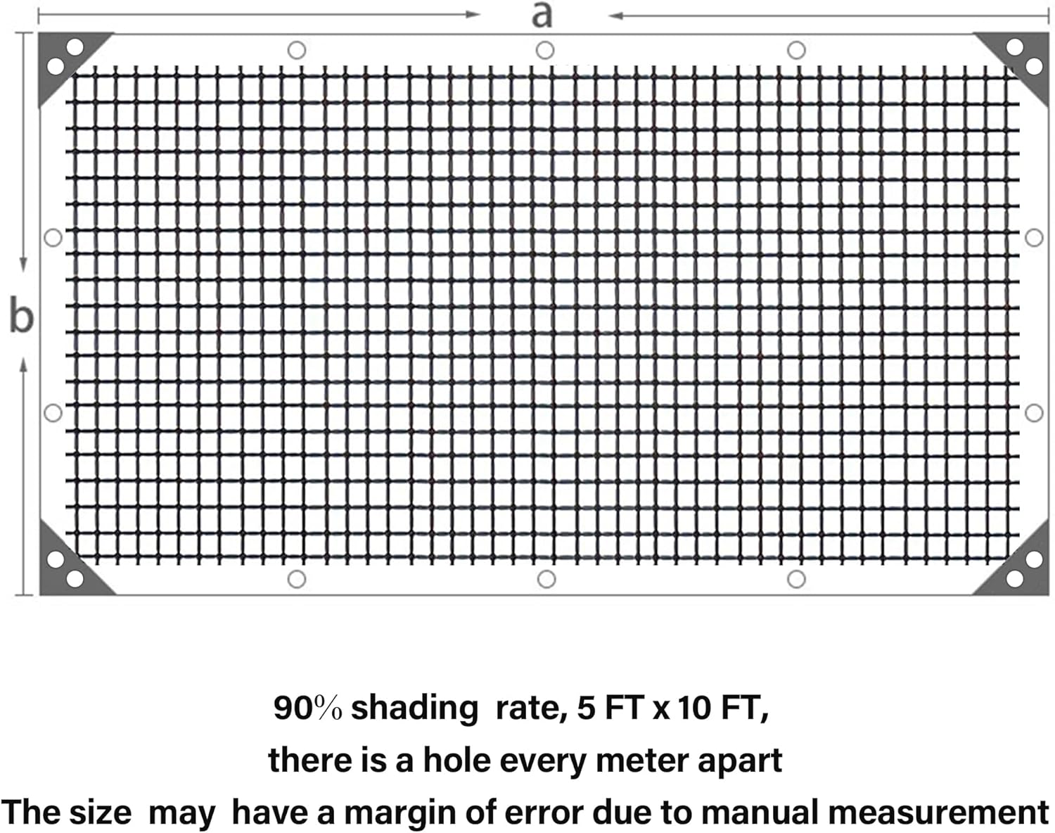 winemana Black Shade Cloth 90%, 5x10 FT Mesh Tarp - Garden Shade for Greenhouse, Patio, Vegetables, Plants Cover and Chicken Coops, Sun Shade Net for Outdoor Protection with Reinforced Grommets