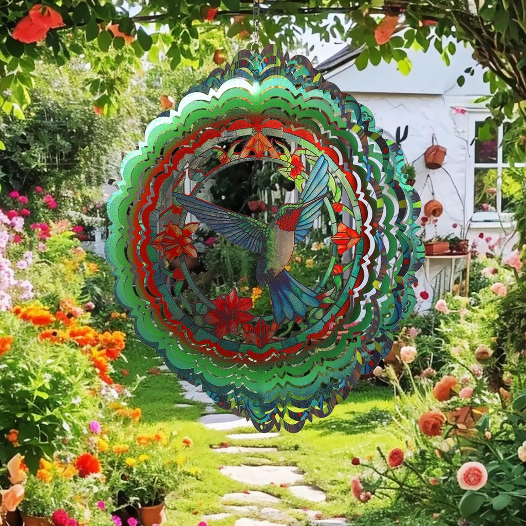 Wind Spinners Outdoor Hummingbird - Birthday Gifts for Women Mom Wife, Hanging Wind Sculptures Wind Spinners, 12 inch 3D Wind Spinner for Garden Decor for Outside, Garden, Patio, Yard, Outdoor