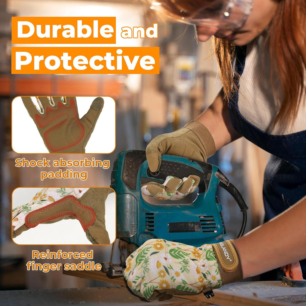 HANDLANDY Women Safety Work Gloves Utility Touch Screen Working Grip Glove for Yardwork Gardening Breathable Mechanic Gloves