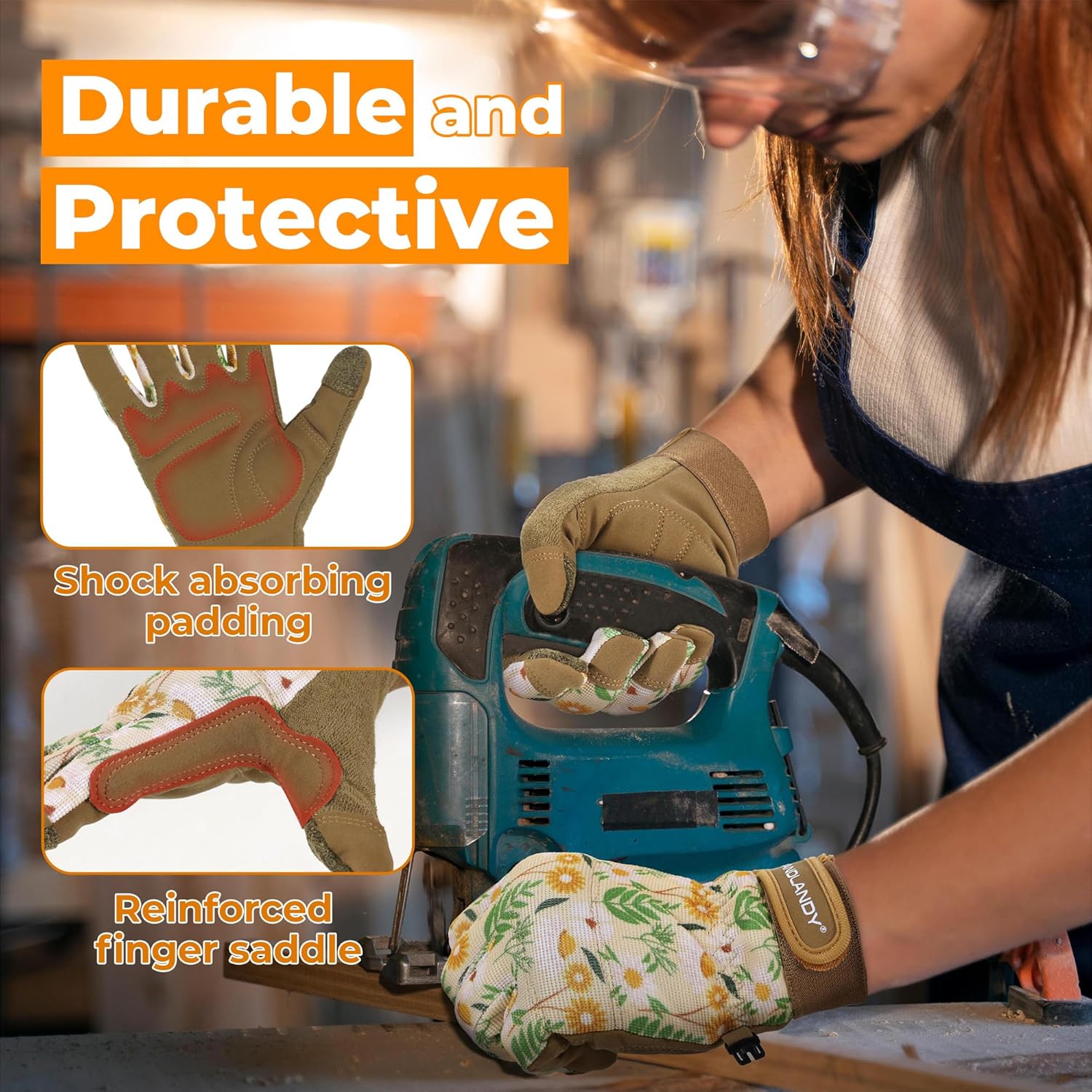 HANDLANDY Women Safety Work Gloves Utility Touch Screen Working Grip Glove for Yardwork Gardening Breathable Mechanic Gloves
