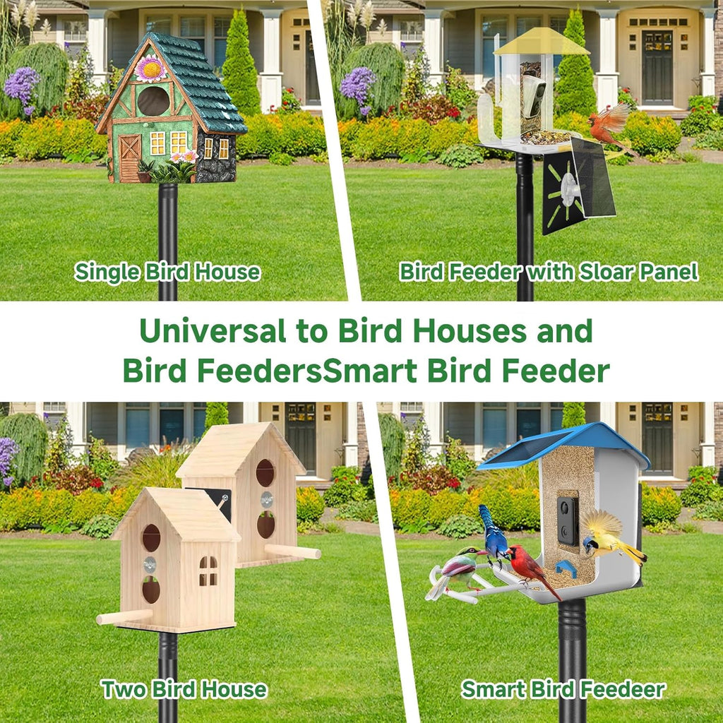 Smart Bird Feeder Pole-Heavy Duty Adjustable 3-6.6ft Universal Birdhouse Stand Mount for Backyard&Outdoor Bird Houses/Cameras (80'Pole)