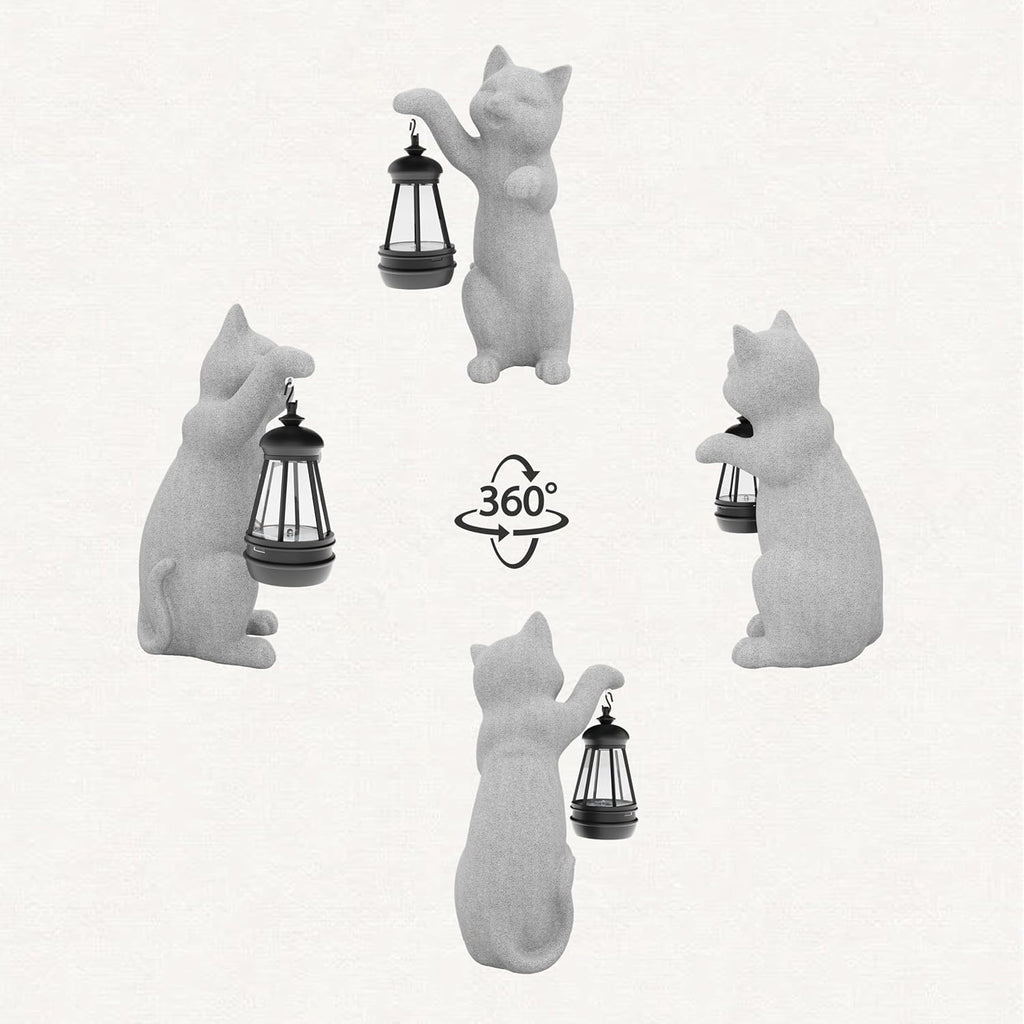 Garden Decoration, Figurine, Lawn Statue, Sculpture Ornament, Animal Figurine - Cat Resin Statue with Lantern (Hand)