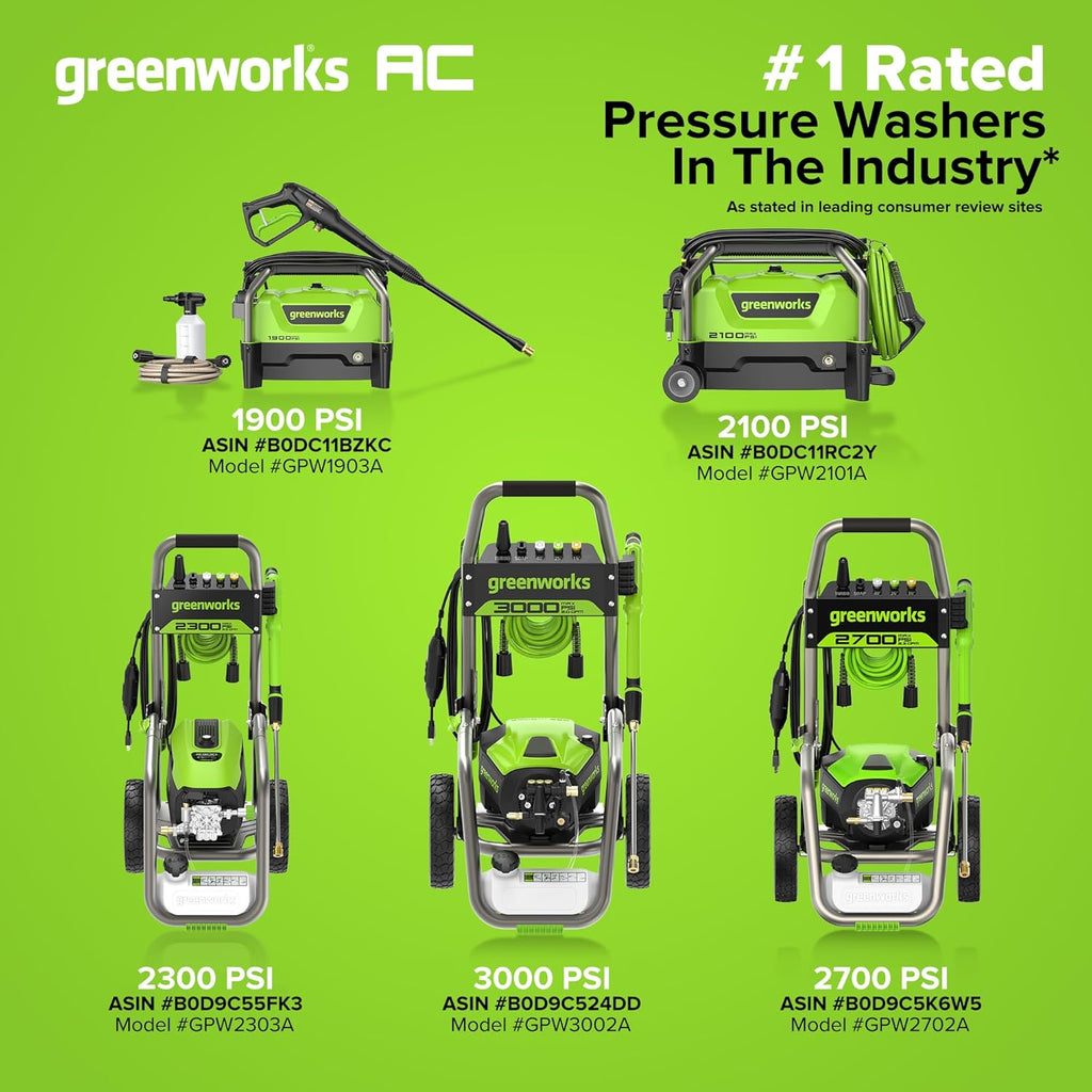 Greenworks Pro Brushless 2700 PSI (CSA Certified) 2.3 GPM Max / 1.2 GPM Electric Pressure Washer (Foldable Handles, Rugged Steel Frame, 25 FT Hose, 35 FT GFCI Power Cord)