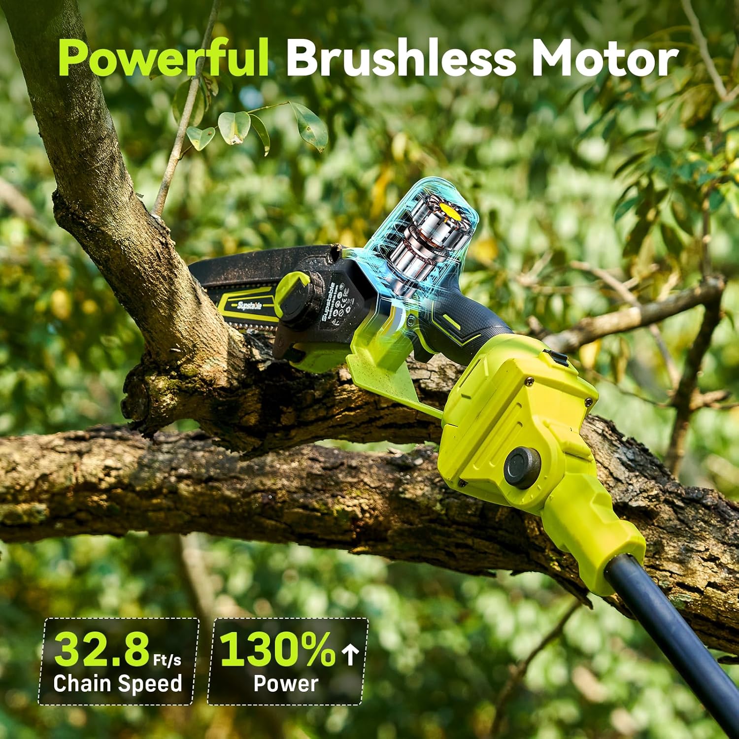 Cordless Pole Saws for Tree Trimming, 8" & 6" Mini Chainsaw Battery Powered with Extended Pole and 2x4.0Ah Batteries, 16 Feet Electric Pole Chainsaw, Tree Trimmer Limb Branch Cutter Pruner