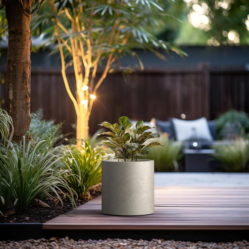 Kante 12.6" Dia Round Concrete Planter, Modern Style Large Cylindrical Plant Pot with Drainage Hole and Rubber Plug for Indoor Outdoor Patio, Weathered Concrete