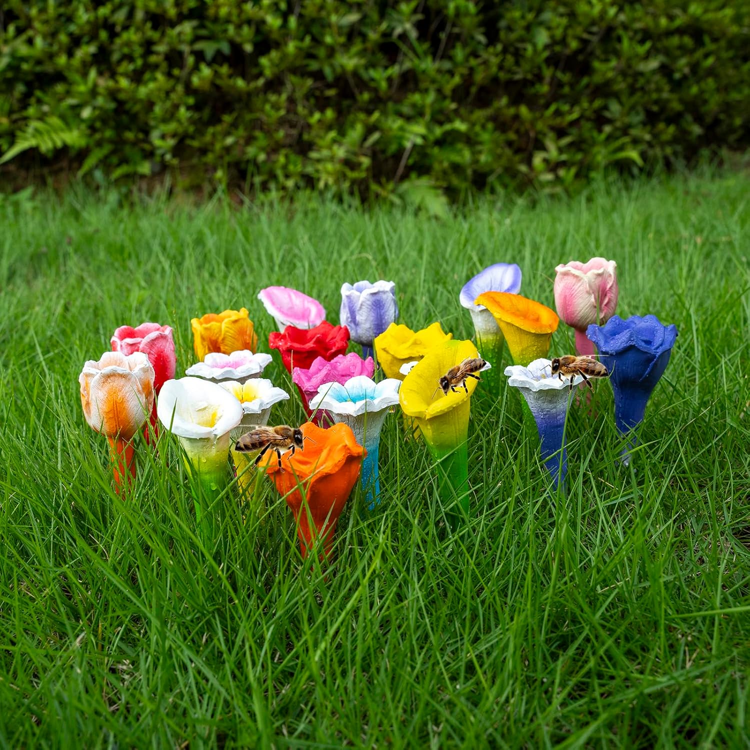 Insect Drinking Water Station, Bee Flower Cups Decor for Garden, Backyard, Porch, Balcony | Water Feeder for Bee, Butterfly, Ladybug, Wasp and More (Multicolor, Tulip + Petunia)