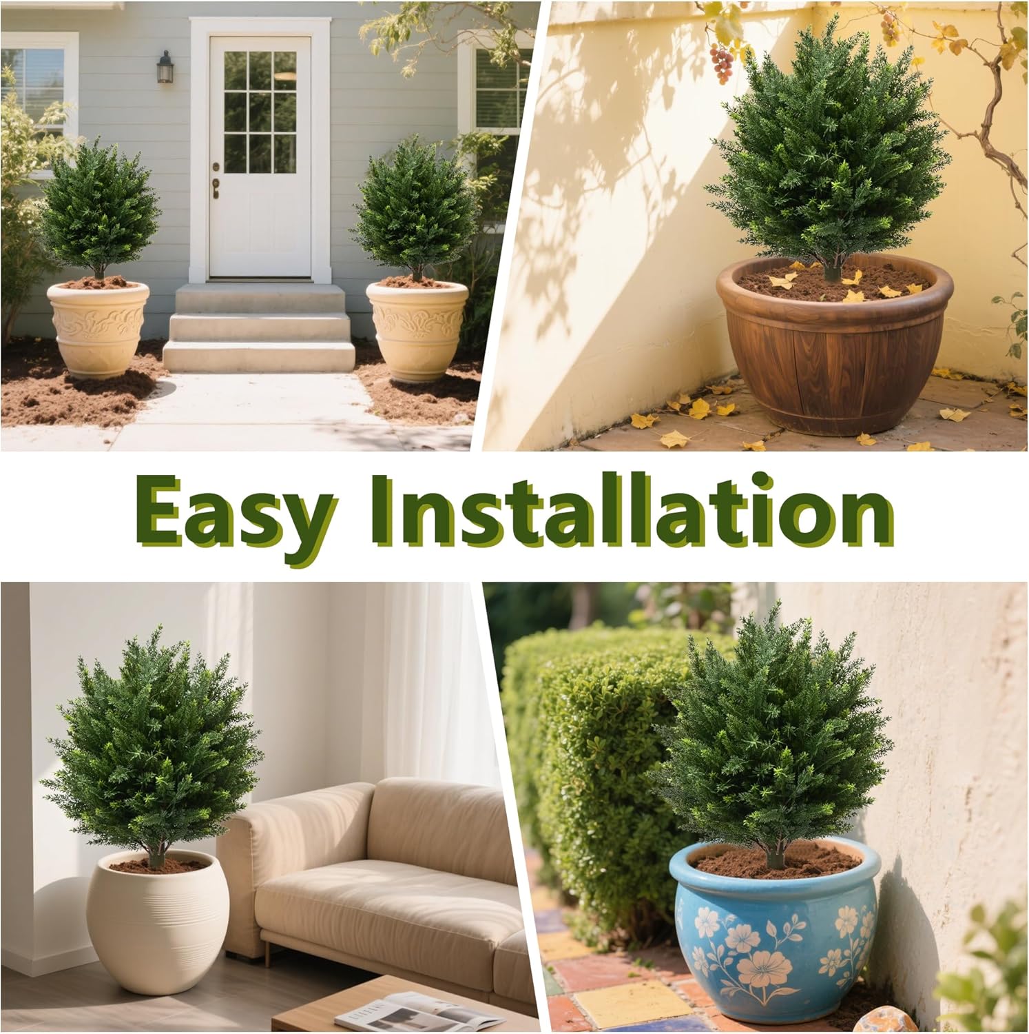 28" UV Resistant Artificial Shrubs for Outdoors - Real Looking Faux Bushes, Fake Cedar Trees, Outdoor Faux Ball Plants & Topiaries - Set of 2 Artificial Shrubs, Artificial Bushes for Garden Decor