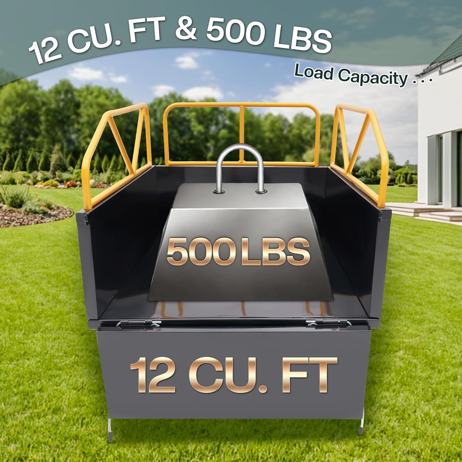 Jocisland Garden Utility Trailer, 500Lbs 12 Cu.Ft ATV UTV Trailer Tow Behind Dump Cart with Removable Sides, Rear Hitch & Convenient Handle, Outdoor Lawn Mower Cart for Tractor