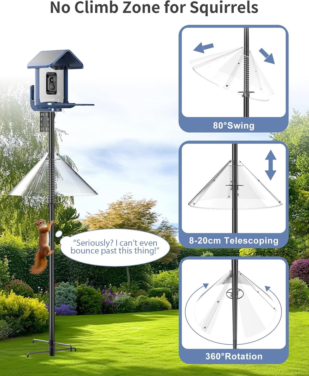 Bird Feeder Pole with Squirrel Baffle - 90 Inch Bird House Pole for Outdoors Heavy Duty, Squirrel Proof Baffle with Stainless Steel Spring for Better Defense, Slip-Fit Connection