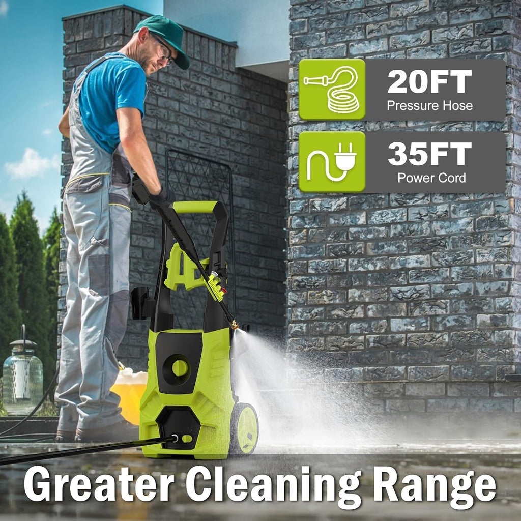 Pressure Washer, 5000PSI Max 3.6GPM with Foam Cannon 35FT Power Cord 4 Nozzles for Cars, Green