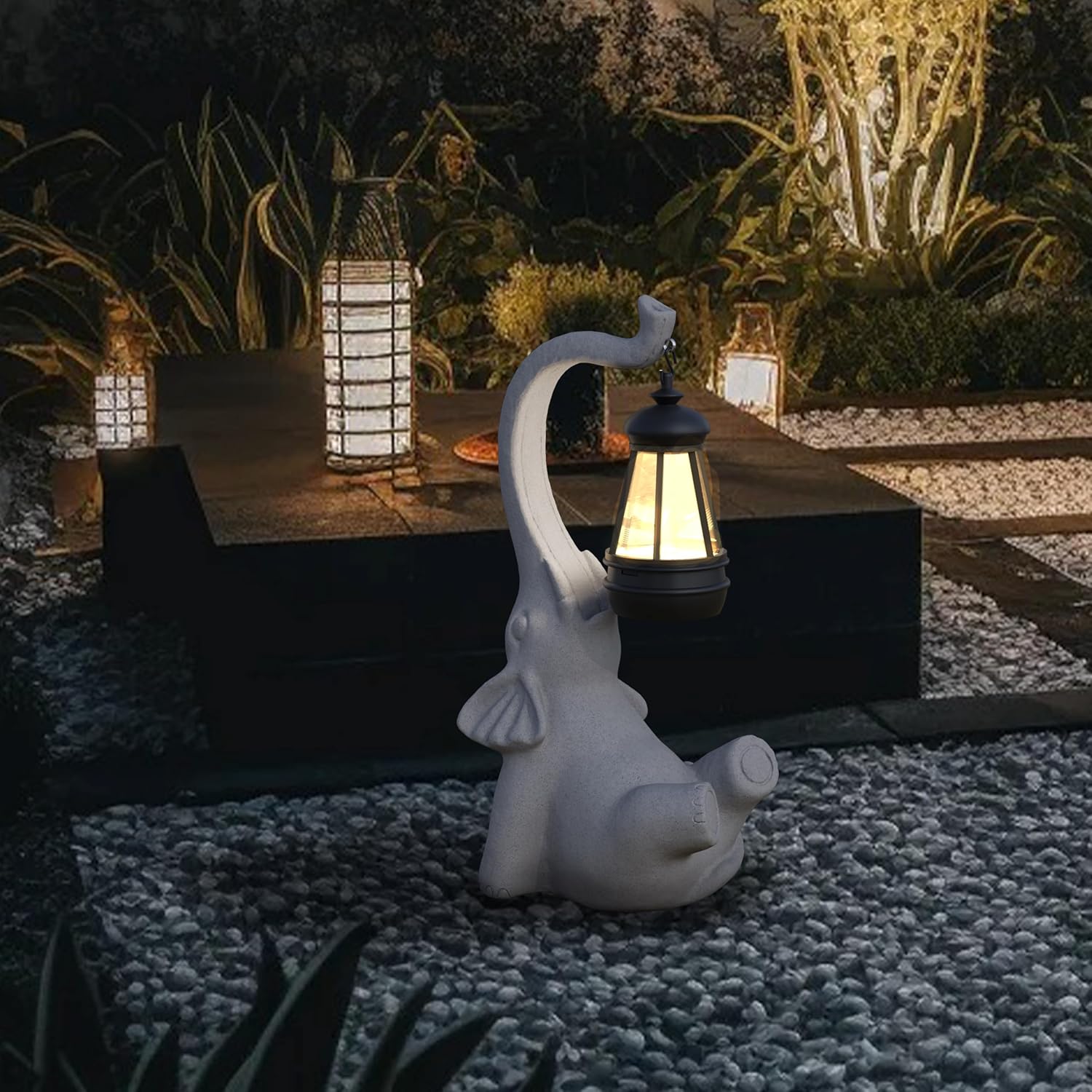 Garden Decoration, Figurine, Lawn Statue, Sculpture Ornament, Animal Figurine - Cat Resin Statue with Lantern (Face Upward-D)