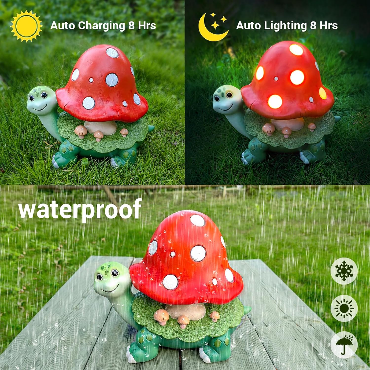 Turtle Gifts for Women, Solor Statue for Garden, Turtle and Mushroom Figurine with Lights, Outdoor Decorations for Yard Lawn Patio, Gifts for Mom Grandma Mother in Law Gardener Mother'Day