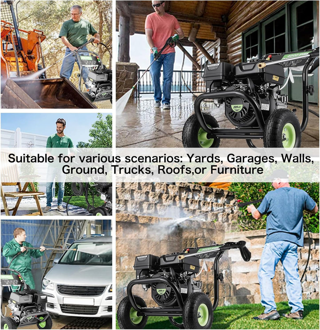 Gas Pressure Washer, 4200 PSI and 4.0 Max GPM Commercial Gas Power Washer, Spray Gun and Wand, 5 Nozzle Set, for Cars/Fences/Driveways/Homes/Patios/Furniture