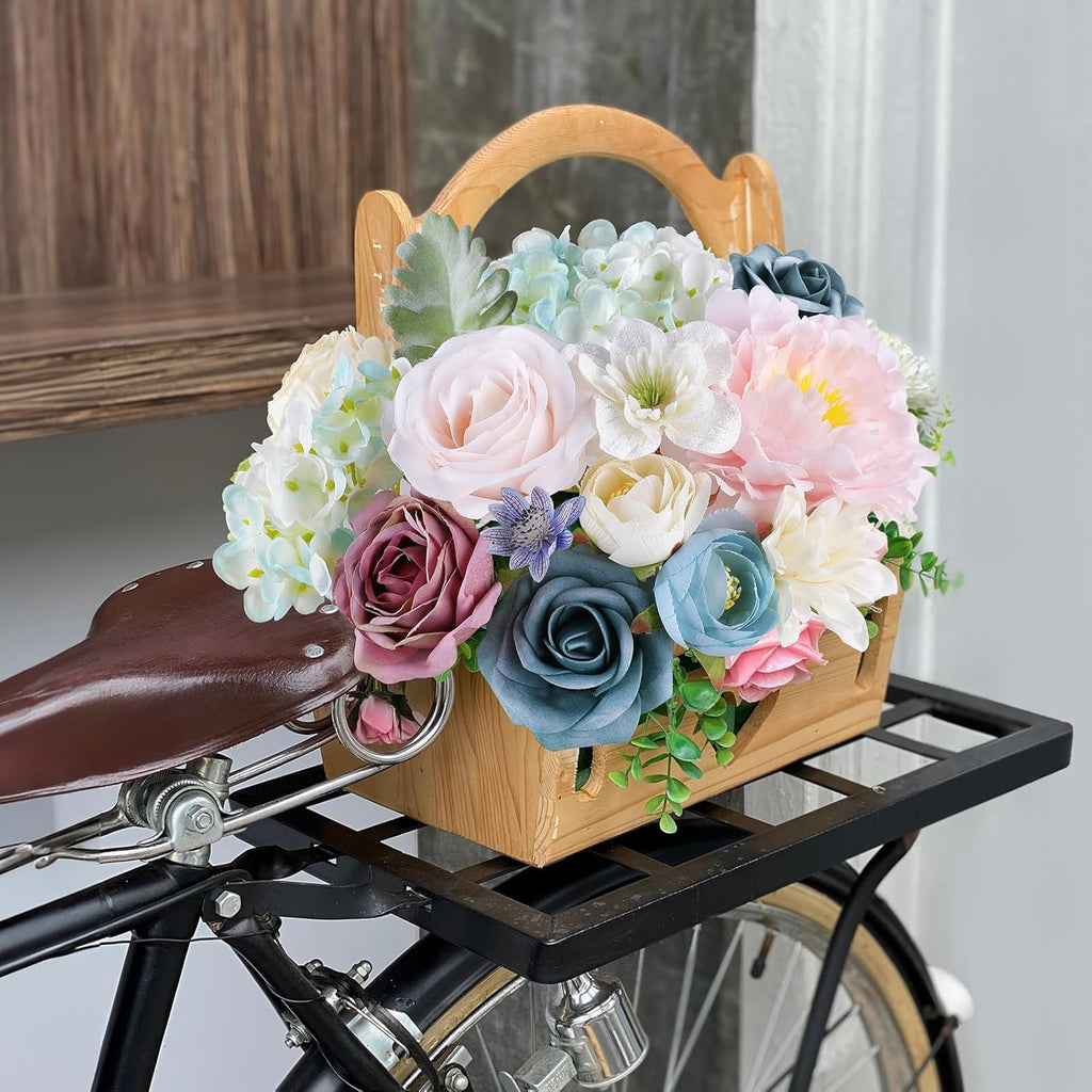 AGIRL Artificial Flowers Combo Silk Pink Roses Fake Flower with Stems for DIY Wedding Bouquets Centerpieces Arrangements Table Chair Decor Baby Shower Home Decor (Blue Pink)