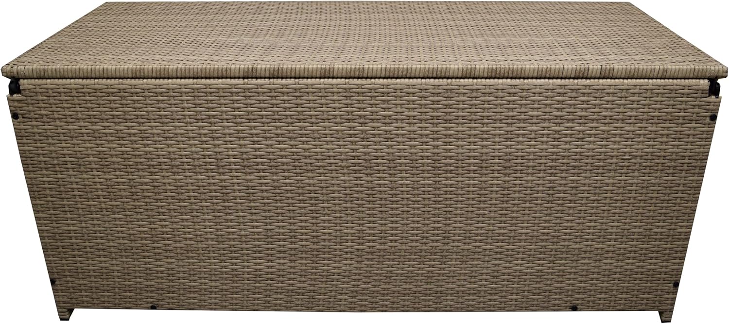 Oakland Living Tan Indoor and Outdoor Balcony Patio Deck Porch Pool 113 Gallon Wicker Storage Box Trunk Bin with Metal Frame