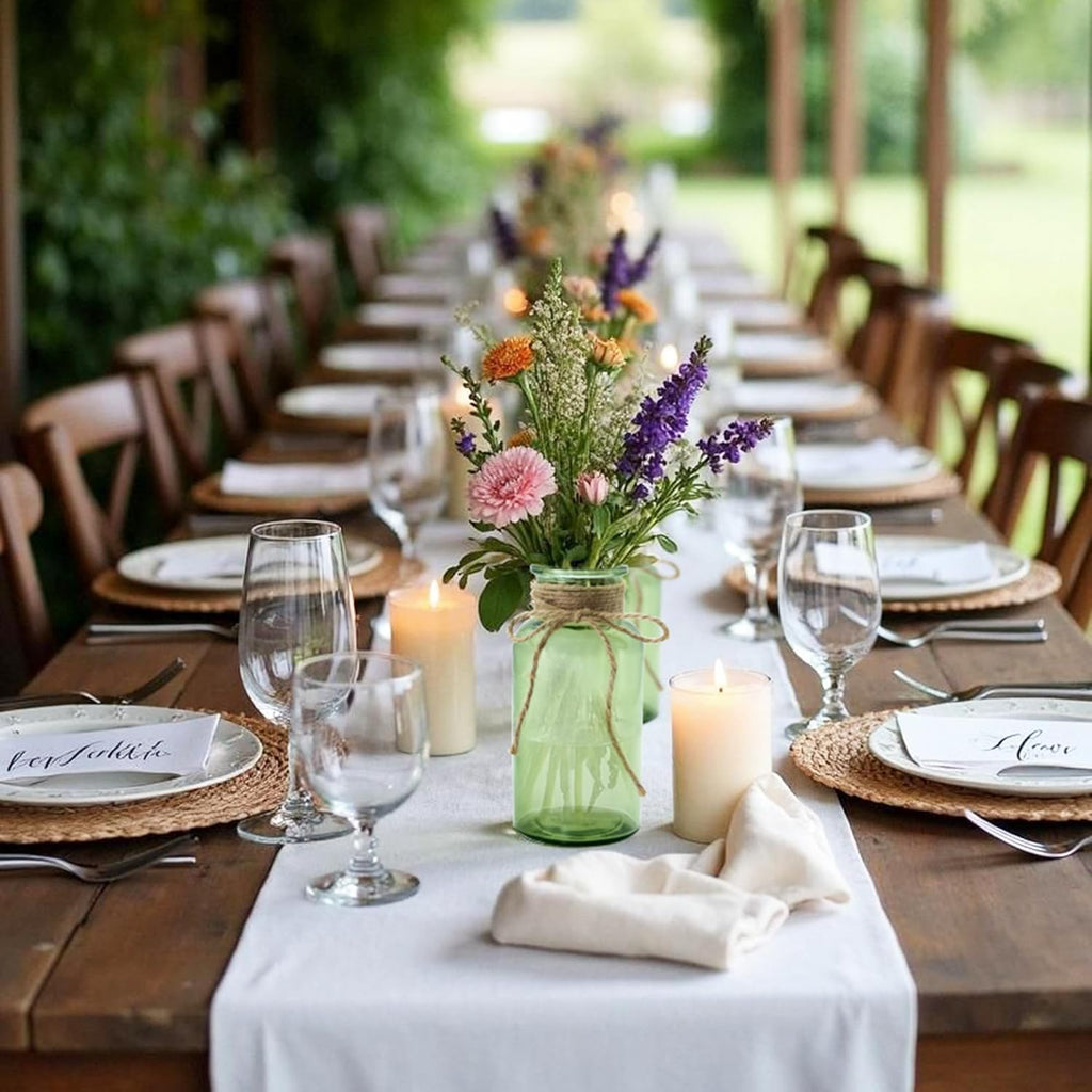 Vintage Glass Flower Vase，12 Pack Green Farmhouse Glass Centerpiece Vases Mason Jars for Weddings, Parties & Home Decor Bulk (12, Green)