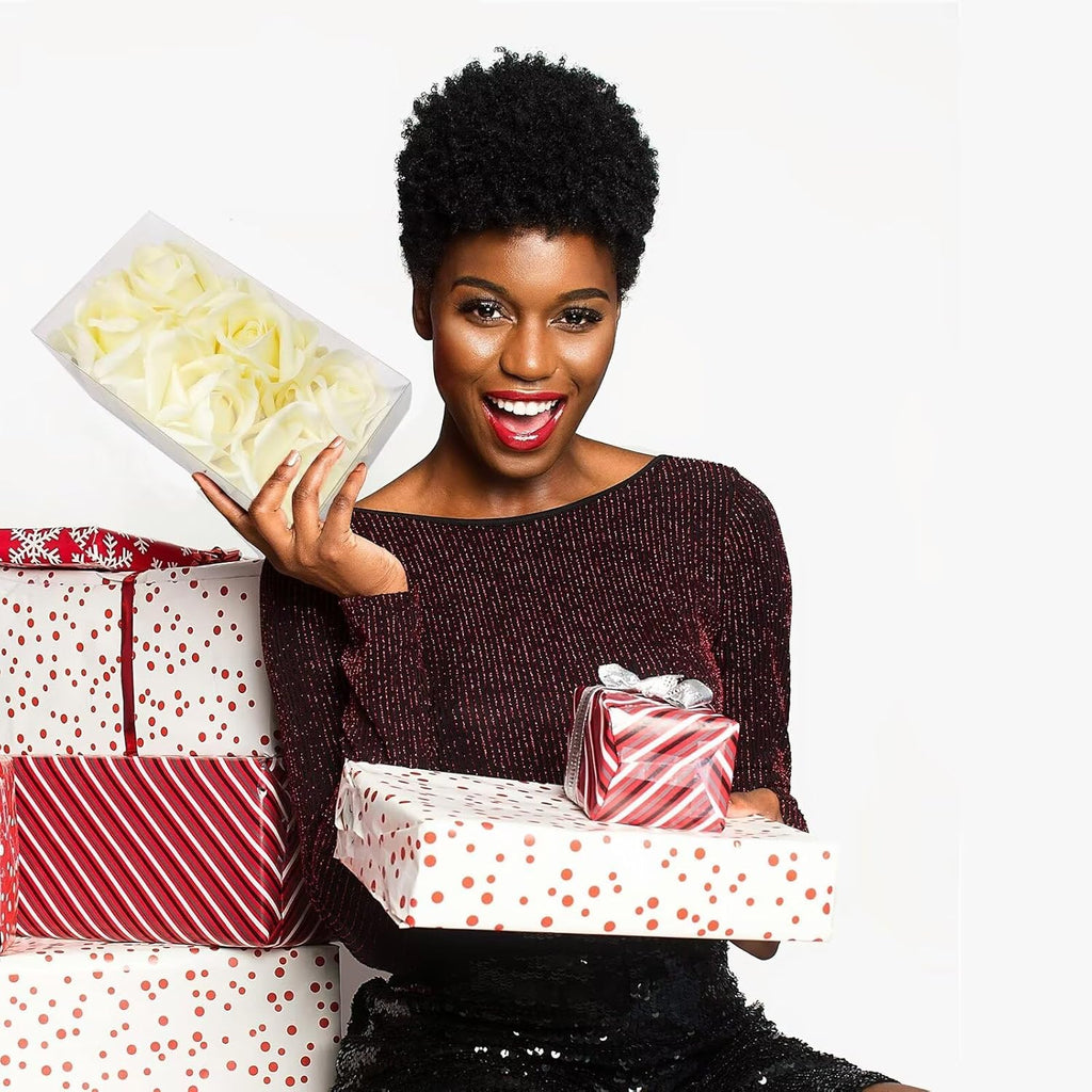 Artificial flower real touch roses feel and look realistic fake roses with short stems, suitable for gift, for wife girlfriend mom friends, Indoor home table，cake, hotel, car decoration (pink)