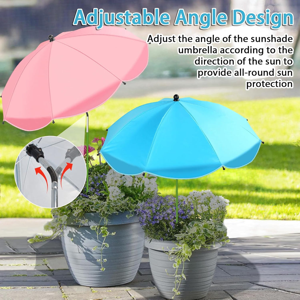 MJZ 2 Pack Plant Umbrellas for Outdoor Plants, 26" Garden Umbrella for Plants with Adjustable Angle, Plant Umbrella Provide Shade for Outdoor Plants Flower Pot Planting Beds (Pink, Blue)