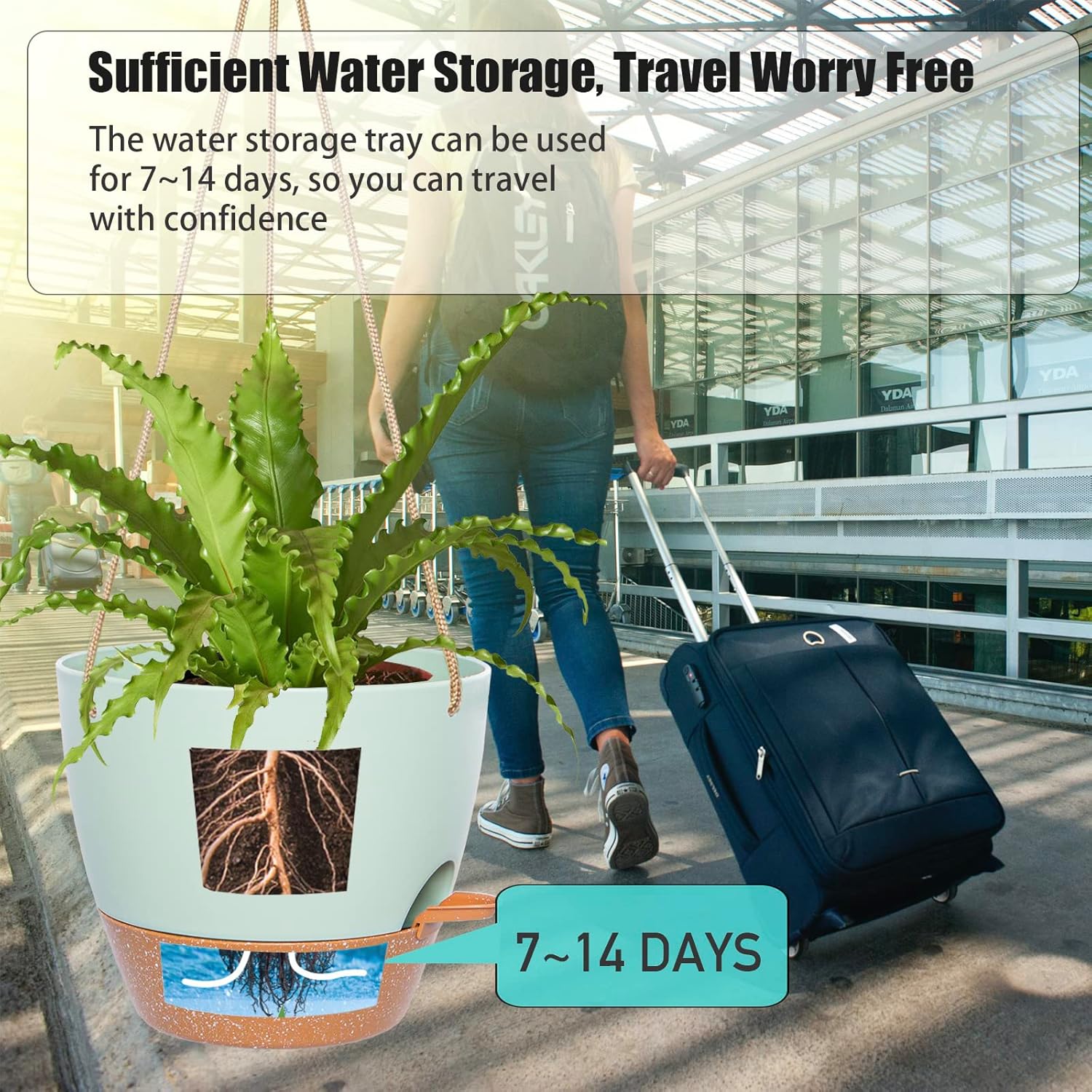 10 Inch Self Watering Hanging Pots, 2 Pack Hanging Planters with 40oZ Deep Reservior for Indoor Outdoor Plants Flowers, Green with Brown