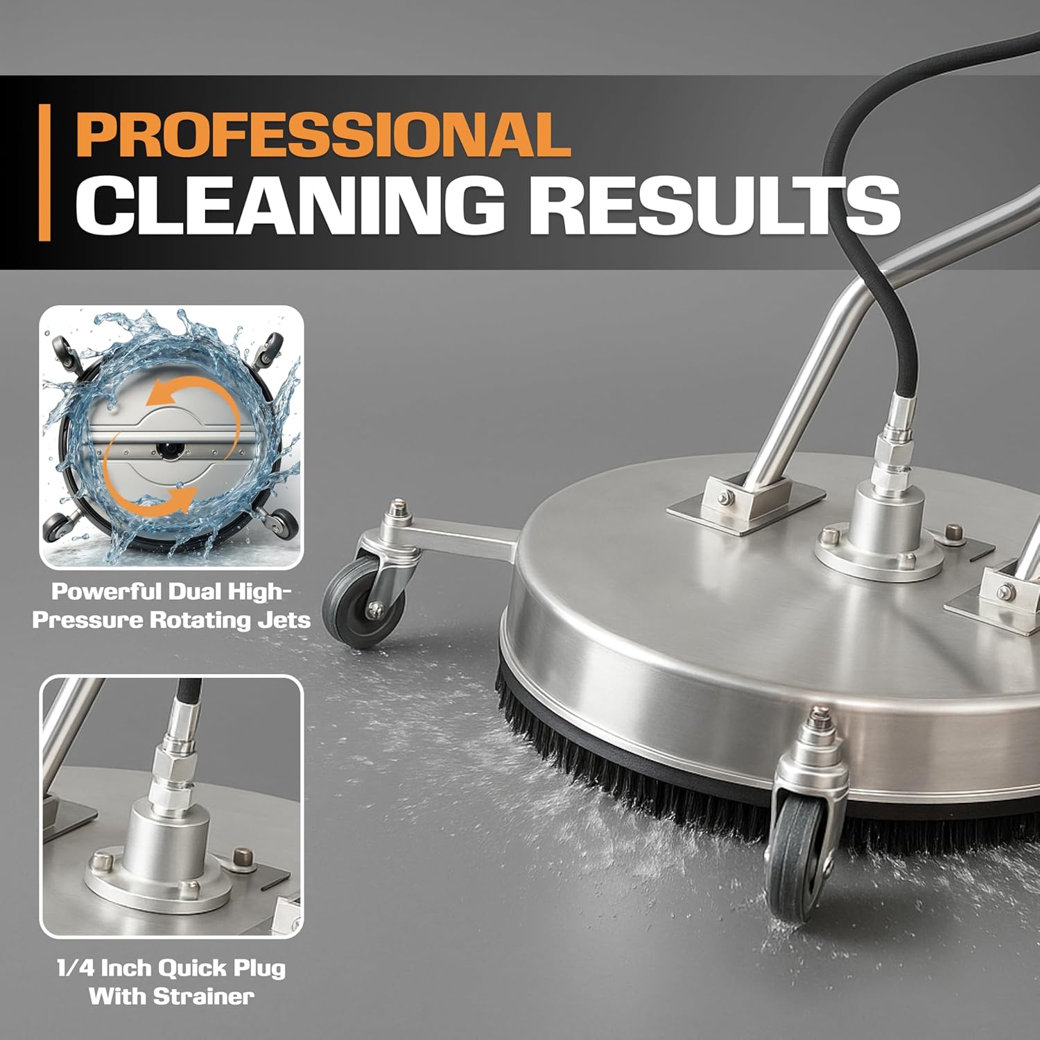 EDOU Dual 24" Pressure Washer Surface Cleaner - Surface Cleaner with Wheels - Heavy Duty Composite, 4,500 PSI Max Working Pressure - Includes 3/8 Inch Quick Connector Kit and Teflon Tape