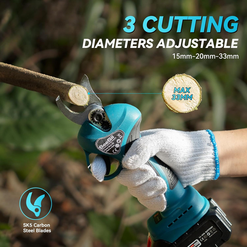 SEESII 4-in-1 Pole Saw & Pruning Shears Combo Kit, 6 Inch Mini Chainsaw for Tree Trimming, Battery Powered Chain Saw with Extension Pole, Limb Branch Cutter Pruner with 2 x 4000mAh Batteries