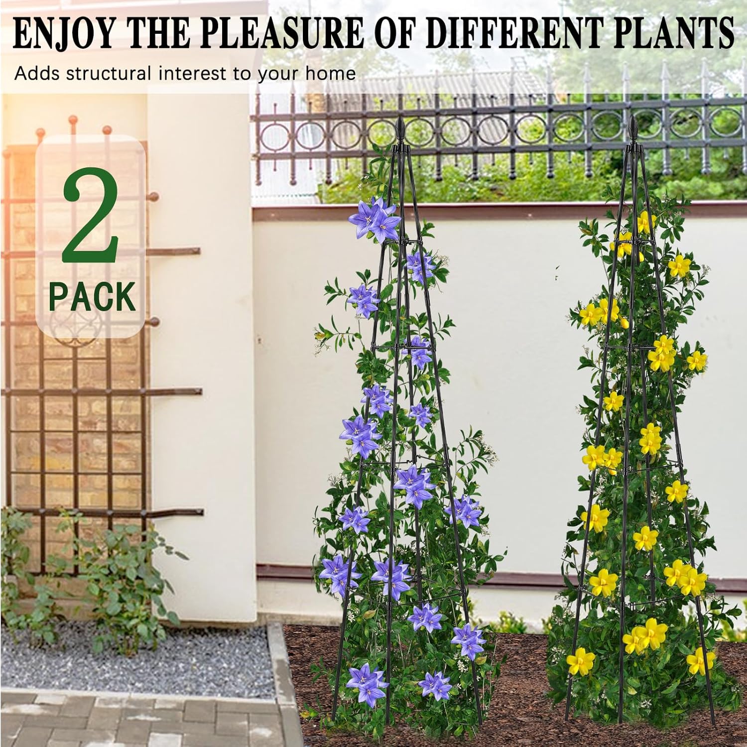 2 Pack Garden Trellis for Climbing Plants Outdoor,63inch Tall Rustproof Metal Obelisk Trellis Support for Potted Vines Vegetable Plants Indoor Outdoor, Lightweight