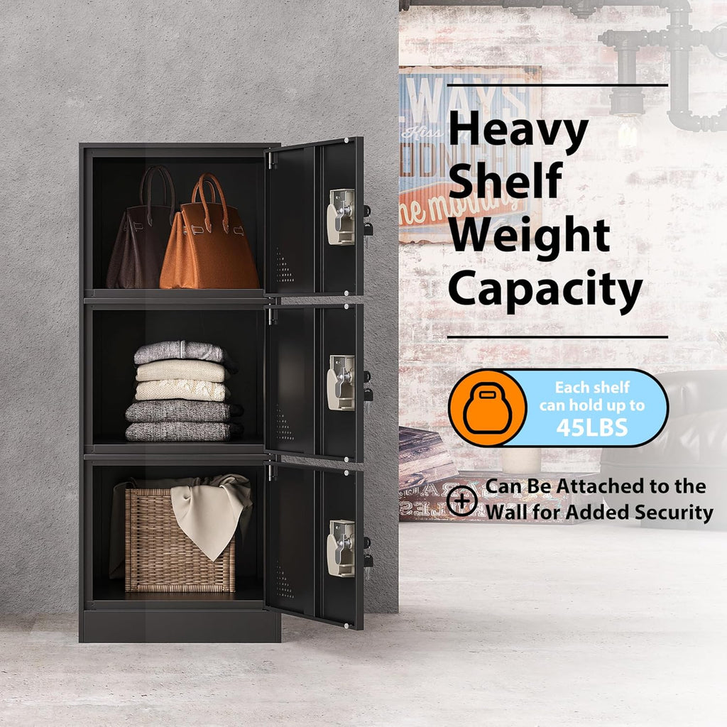 Metal Locker Storage Locker, 36" Lockable Lockers for Employees, Home, Office, School, Assemble Required (Black)