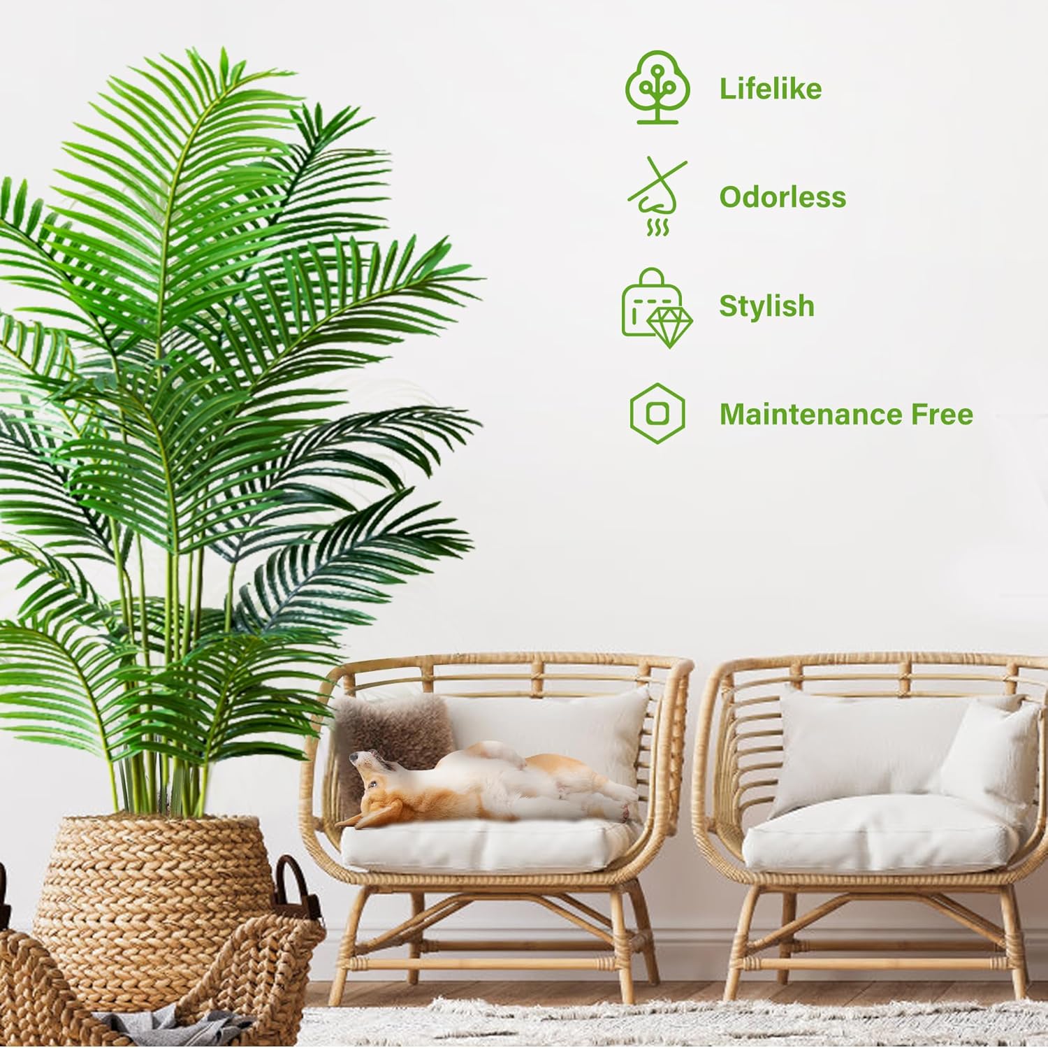 KOL 6ft 2-Pack Artificial Areca Palm Plant in Pot, Fake Tropical Cane Palm Silk Tree Indoor Outdoor, Dypsis Lutescens Plants, 70in Lifelike Faux Silk Plant Home Garden Decoration, Housewarming Gift